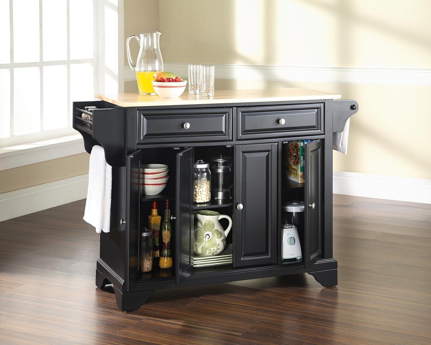 Lafayette Cuisine Kitchen Island with Natural Wood Top - Black