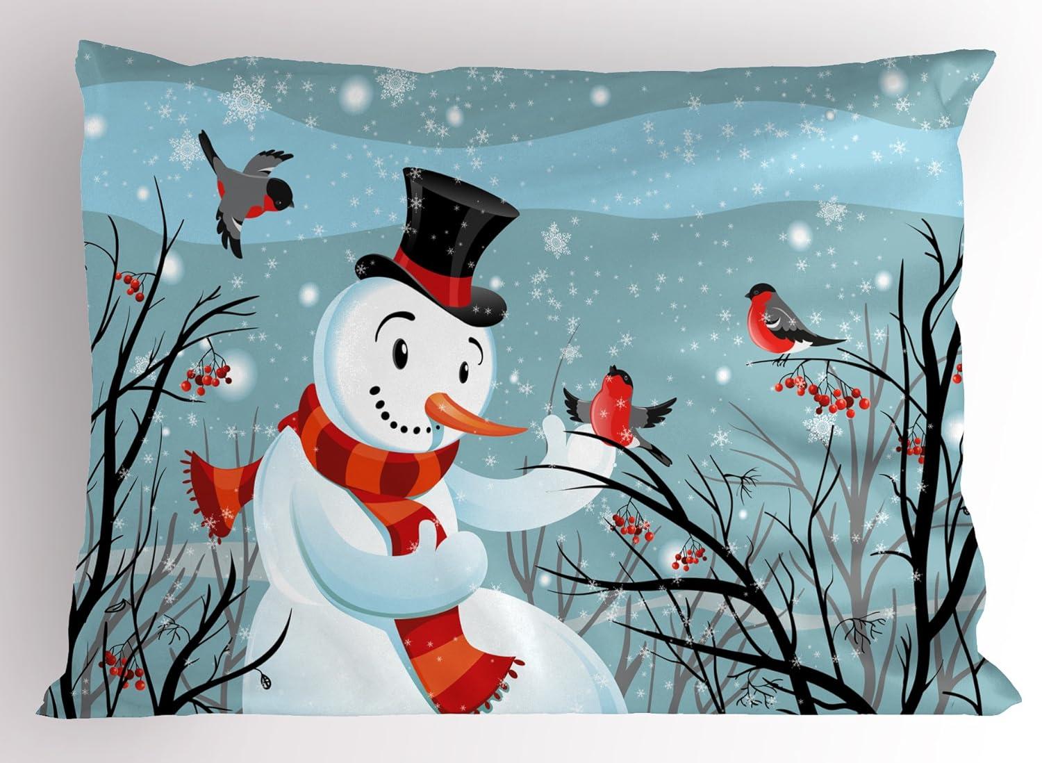 Snowy Winter Scene Polyester Pillow Sham for Kids