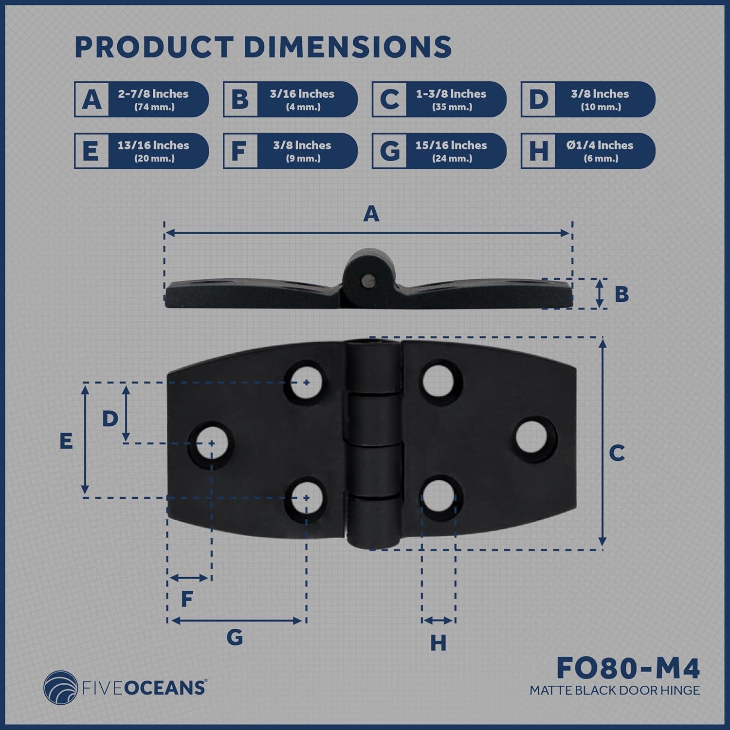 Five Oceans Door Hinges, Hatch and Door Hinge 2-7/8-inch x 1-3/8-inch, Black Nylon, 2-Pack - FO80-M4