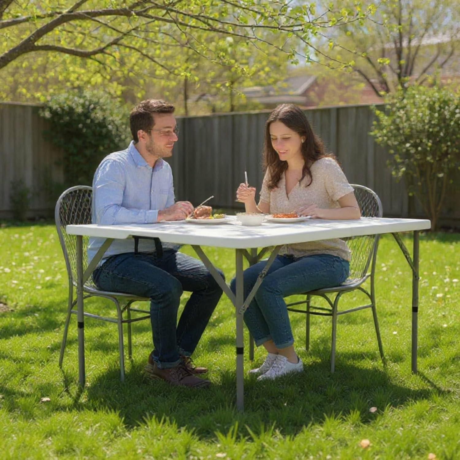 34" White Square Table Camping Hiking Picnic Plastic Game Tables Folding Storage