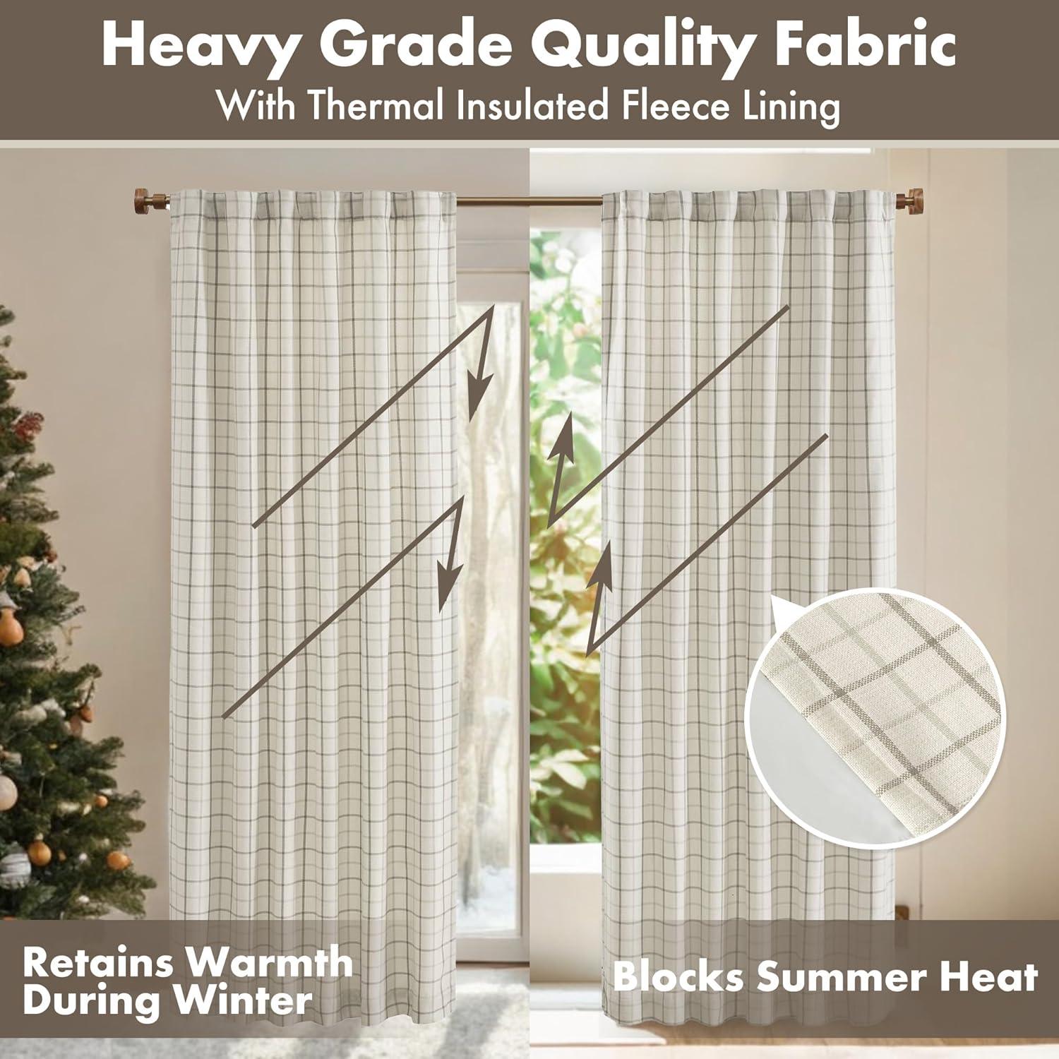 Anaheim Woven Plaid Room Darkening Thermal Fleece Lined Single Curtain Panel
