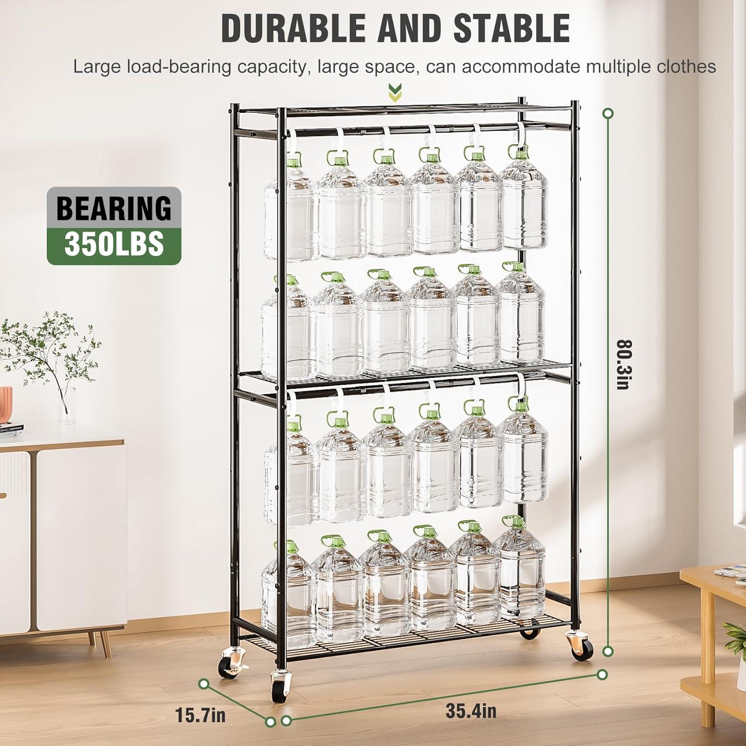 3 Tiers Rolling Clothes Rack With Wheels, Hanging Rods And Side Hooks