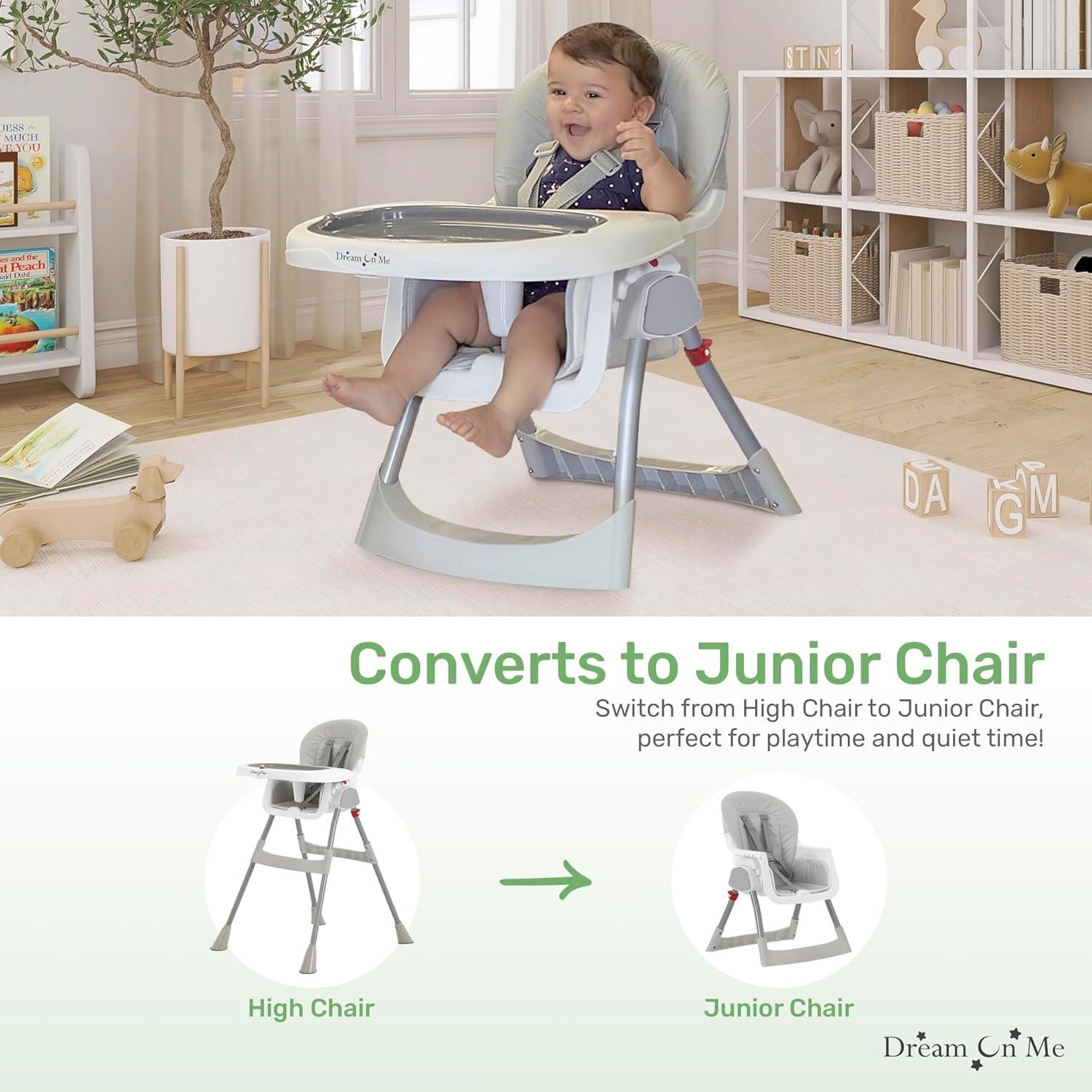 Dream On Me Portable 2-In-1 Table Talk High Chair - Convertible Compact and Lightweight, Grey