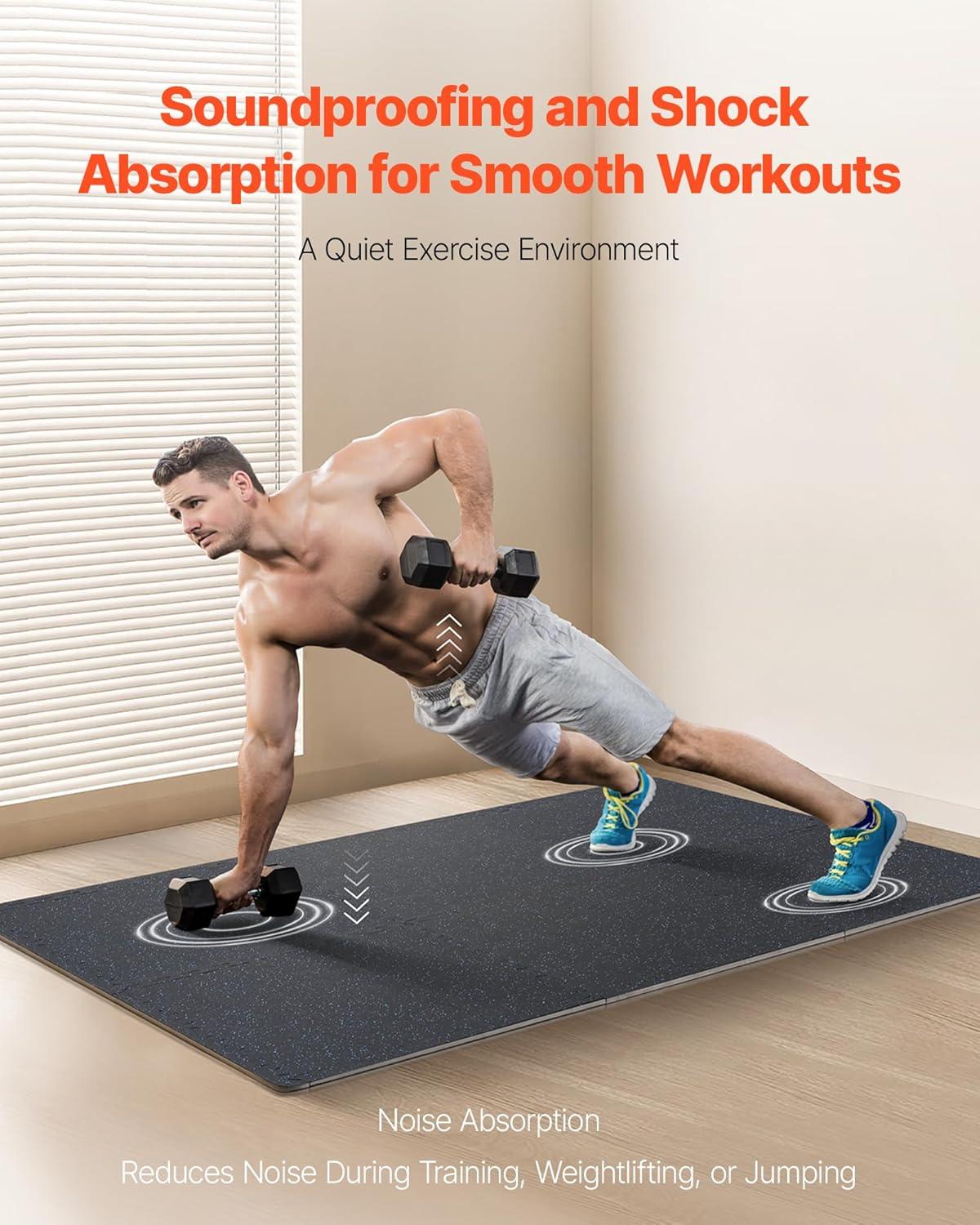 VEVOR 12 PCS 0.56" Thick Gym Floor Mats, 24" x 24" EVA Foam & Rubber Top Interlocking Workout Floor Mats