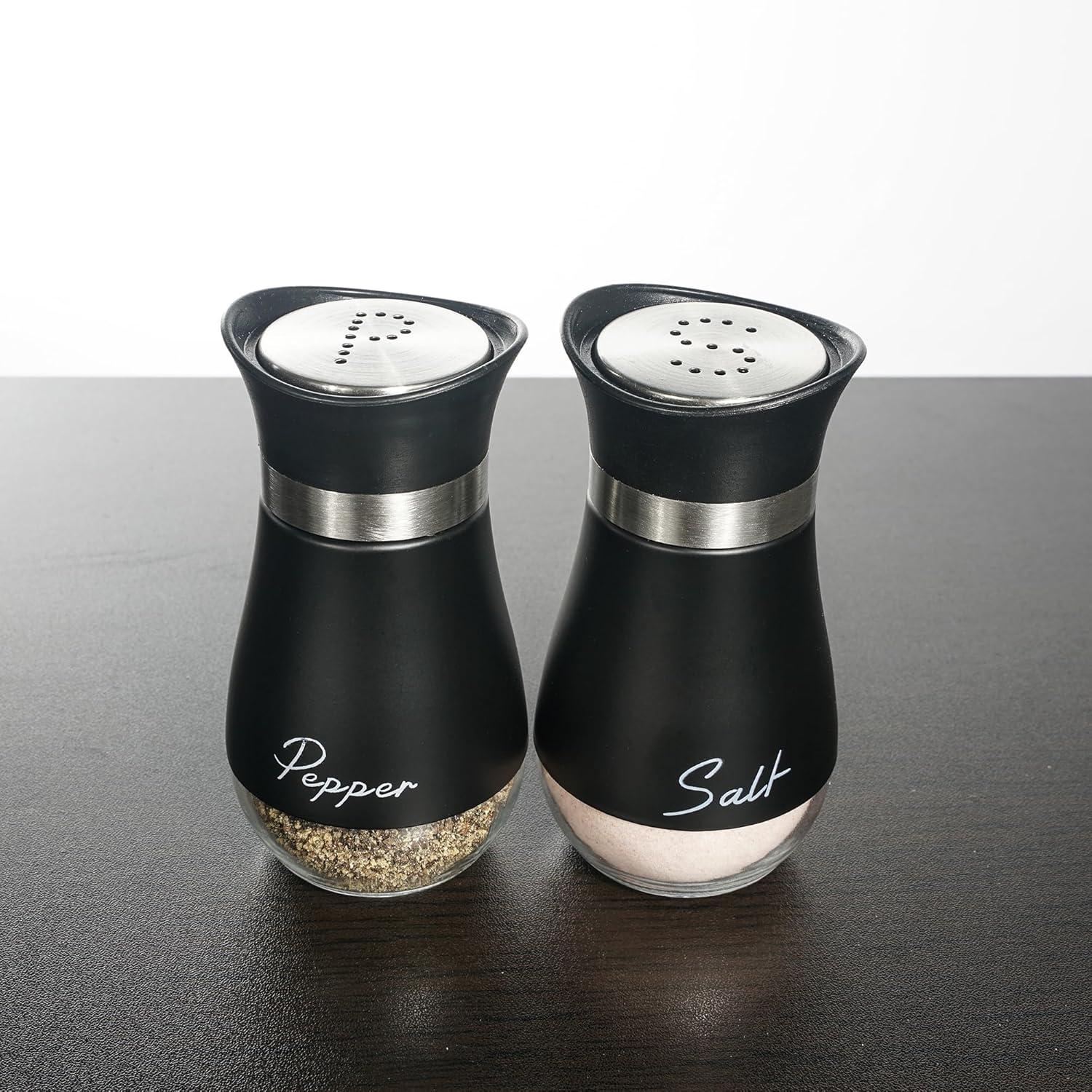 Juvale Stainless Steel Salt and Pepper Shakers Set with Glass Bottom, Perforated "S" and "P" Caps - Modern Kitchen Decor (4oz)
