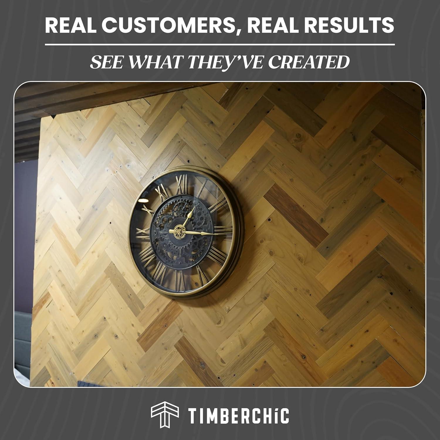 Timberchic River Reclaimed Wooden Wall planks - Simple Peel & Stick Wall Covering Application for DIY Accent Wall & Home Improvement - Premium Wall Paneling - Herringbone Pattern