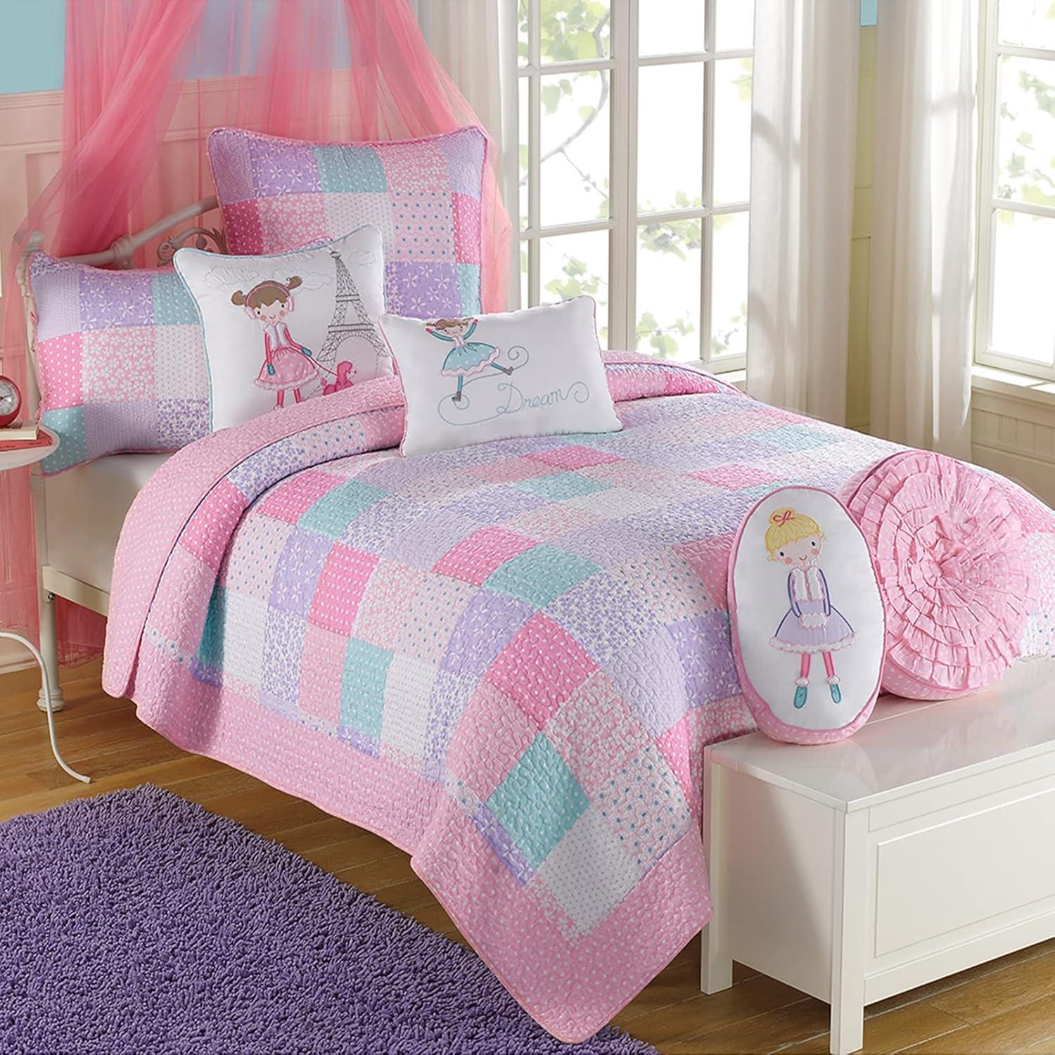 Pink and Purple Patchwork Cotton Twin Quilt Set