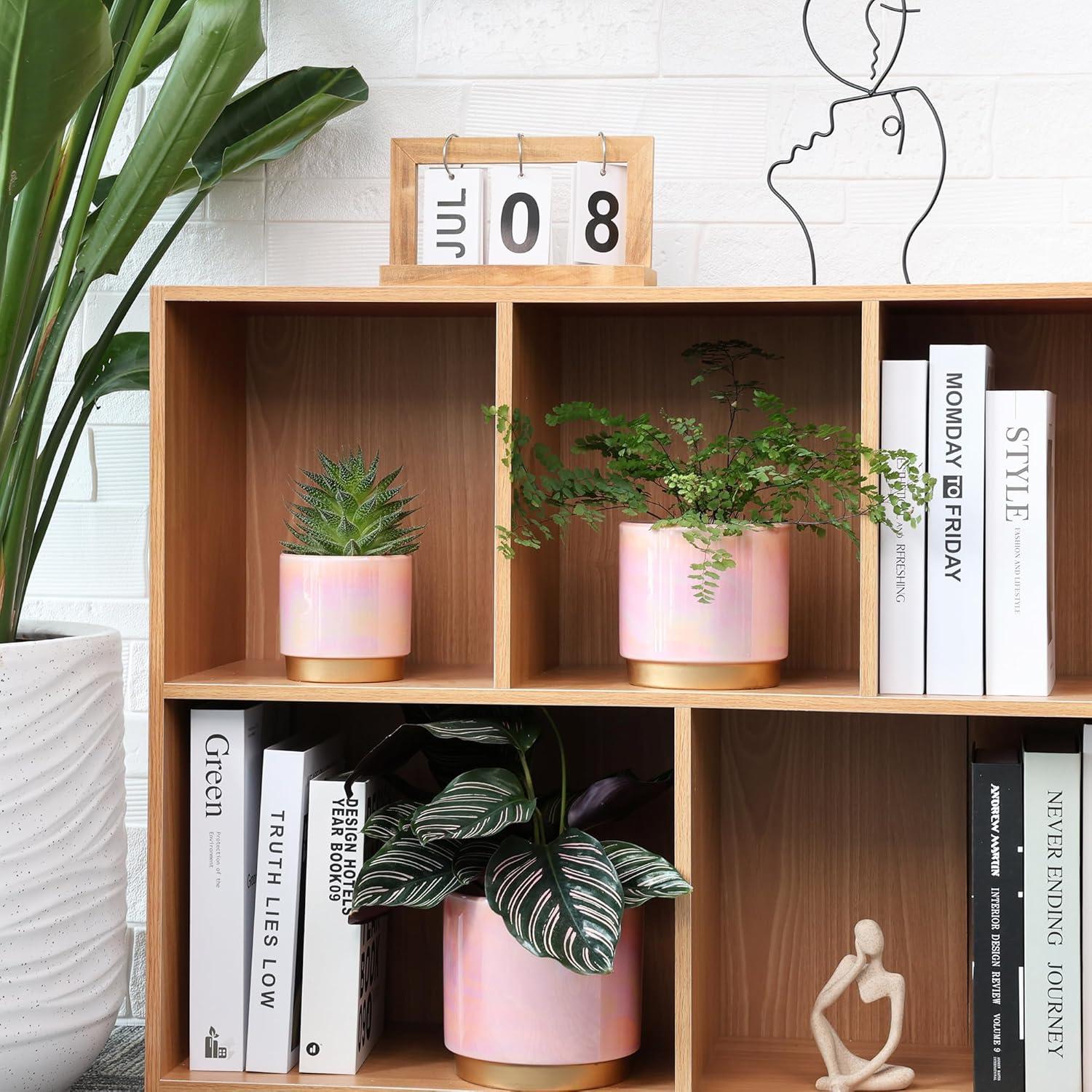 Set of 3 Pink Ceramic Bohemian Planters with Drainage