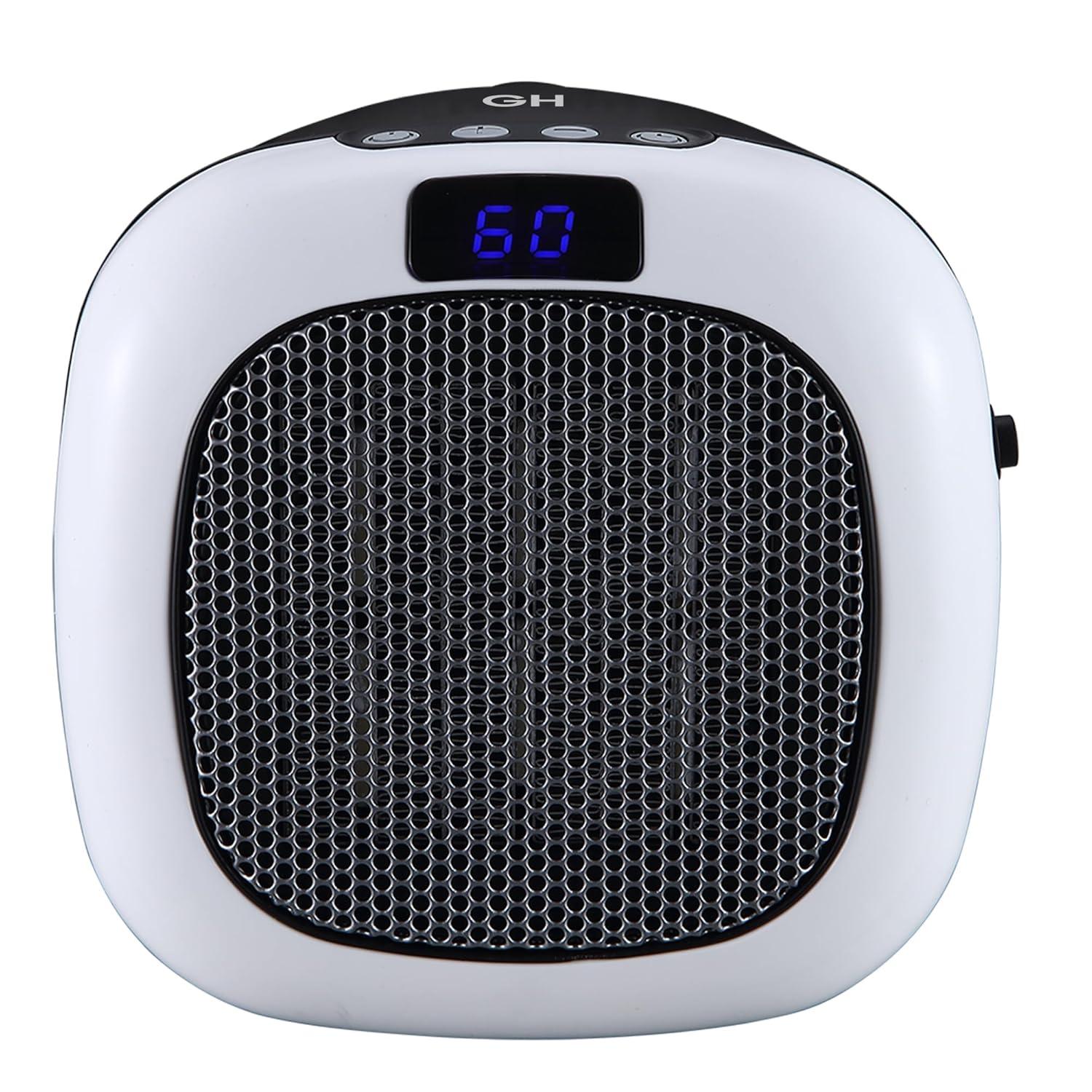 Good Housekeeping Wall-Mount Indoor Space Heater, Portable Electric Mini Heater w/ Adjustable Thermostat & Remote Control, 750W, White