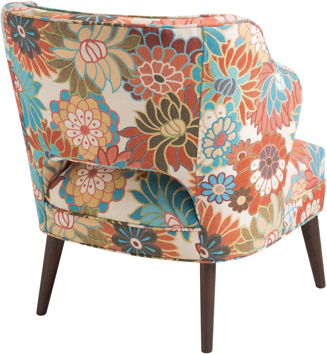 Maren Open Back Accent Chair Peach: Madison Park, Upholstered, Botanical Pattern, Living Room Furniture