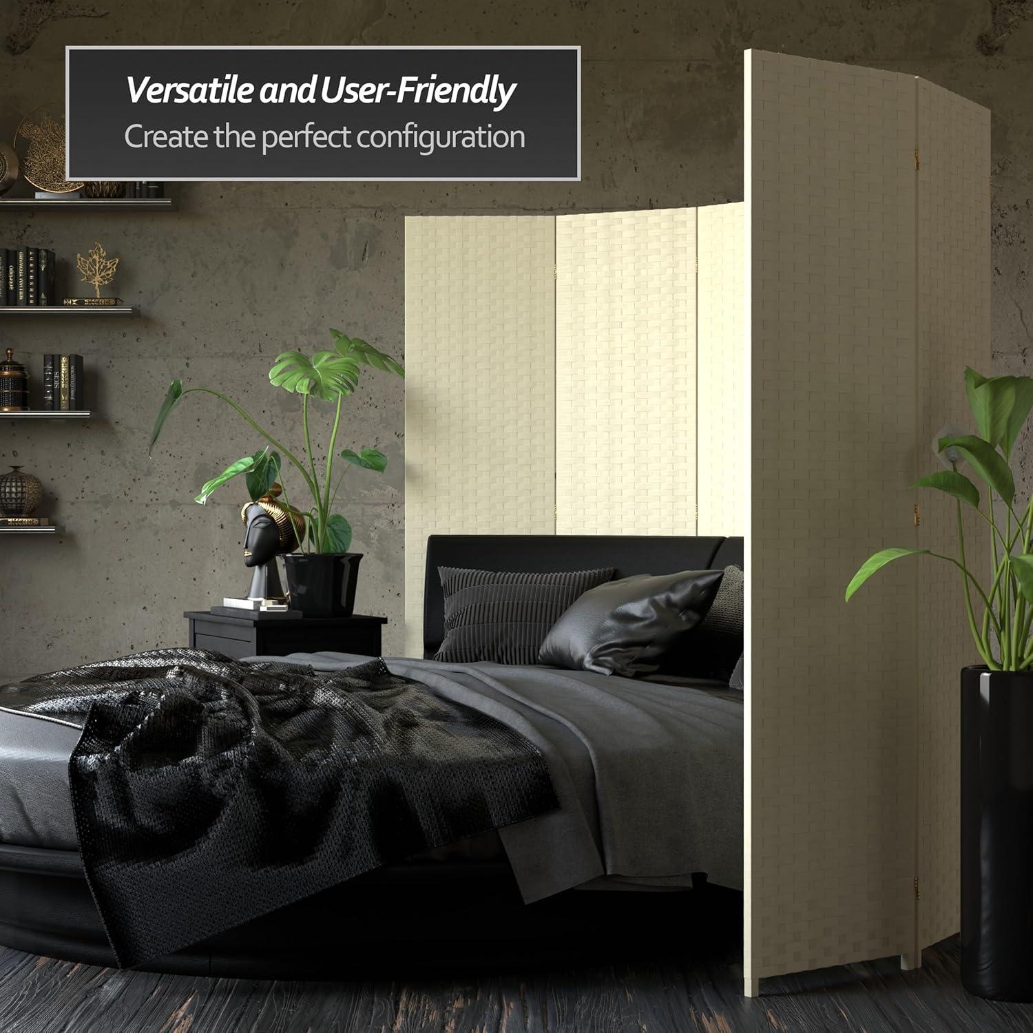 Oriental Furniture 6 ft. Tall Woven Fiber Room Divider - 4 Panel - Cream