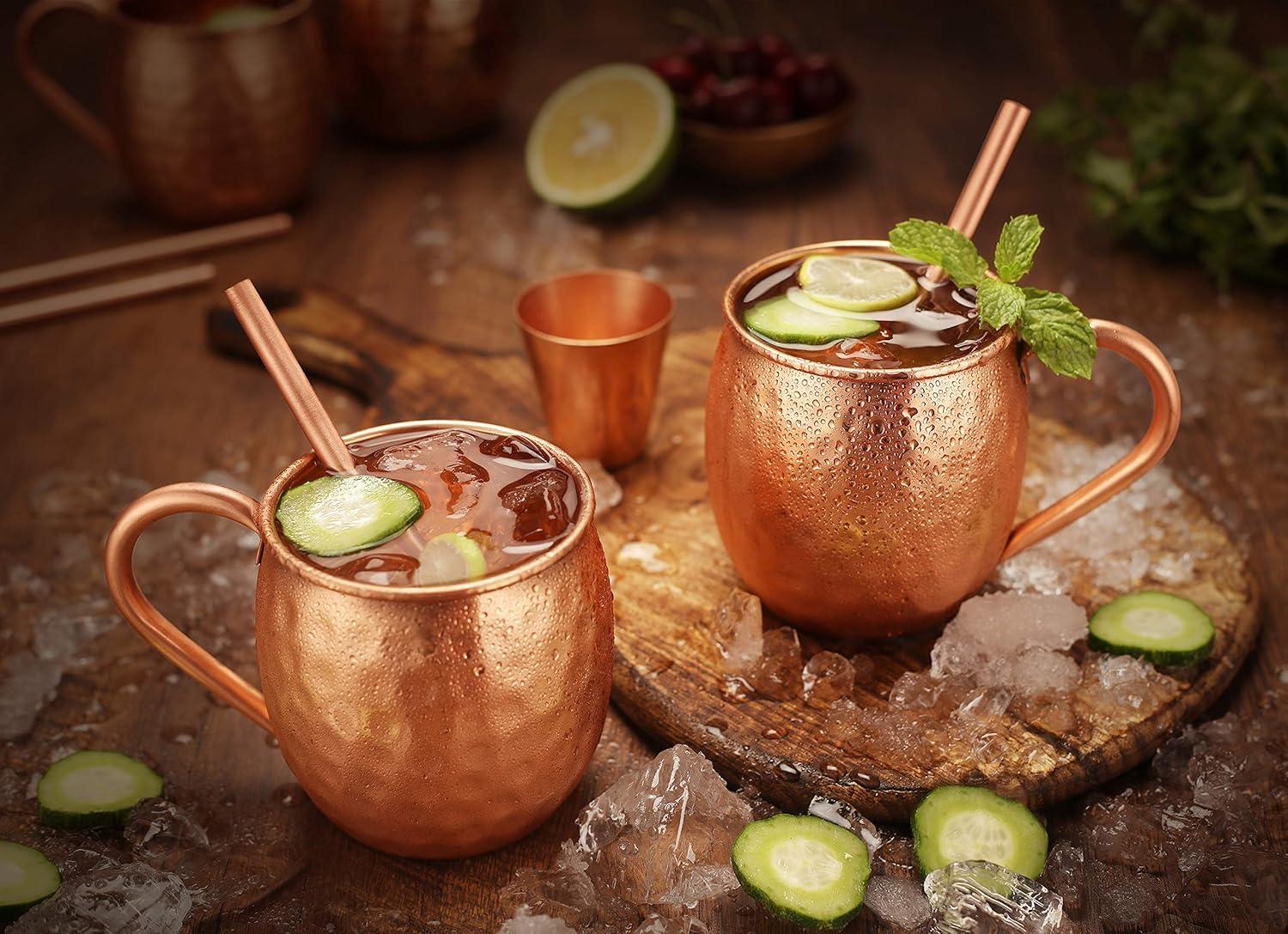 Handcrafted Copper Hammered Moscow Mule Mug Set with Shot Glass, 16oz