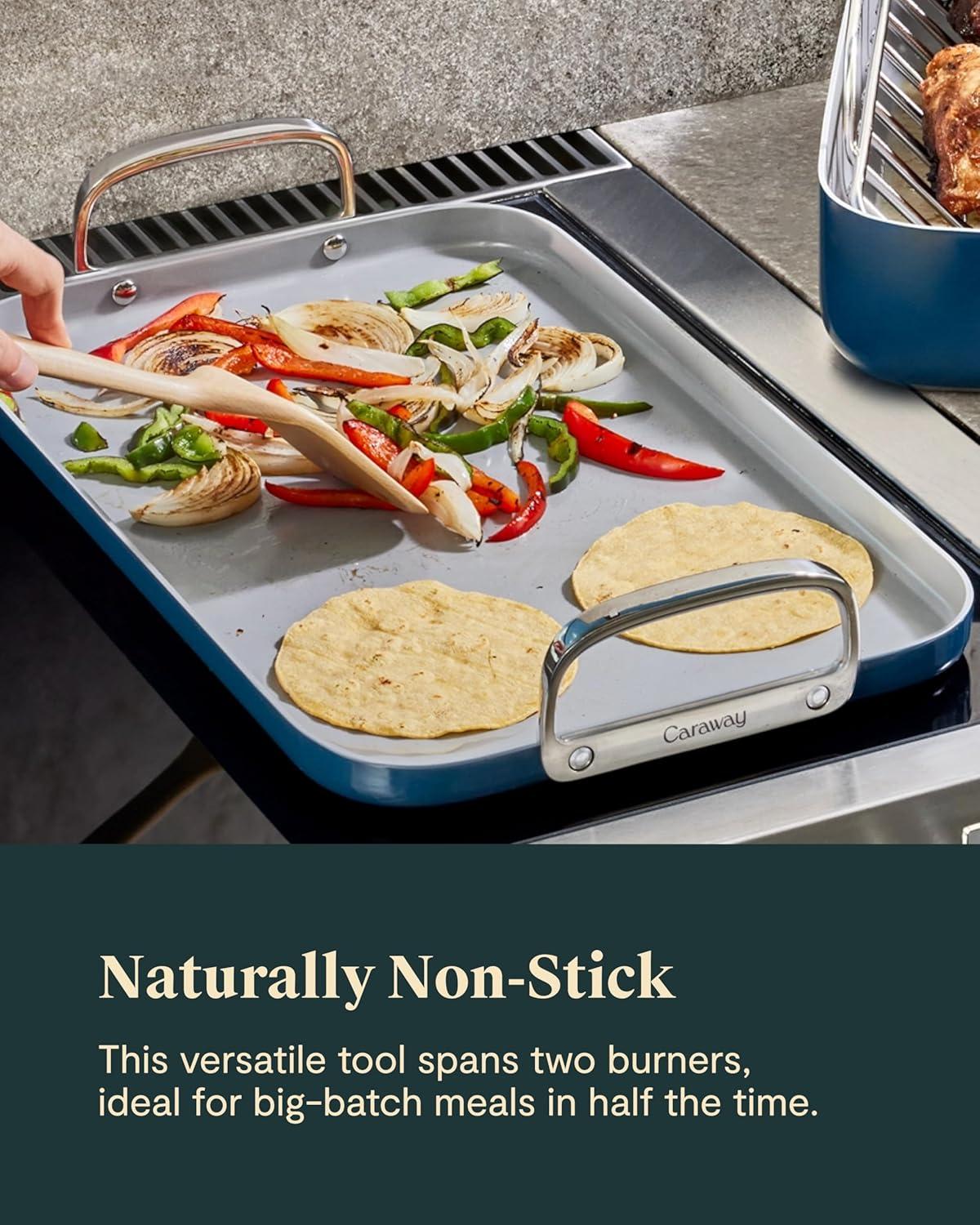 Caraway Home 11.73" Nonstick Square Double Burner Crepe Pan Marigold: Caraway Cookware, Griddle, Hand Wash, 1 Year Warranty