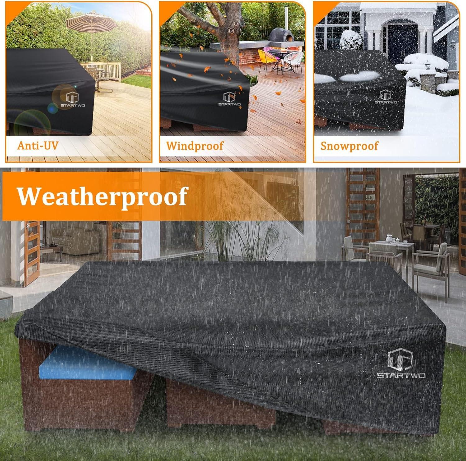 Patio Furniture Covers Waterproof, Outdoor Furniture Set Cover For 7-12 Seats Sectional Sofa Anti-UV Tear-Resistant 500D Heavy Duty, Patio Table Cover,( Black)