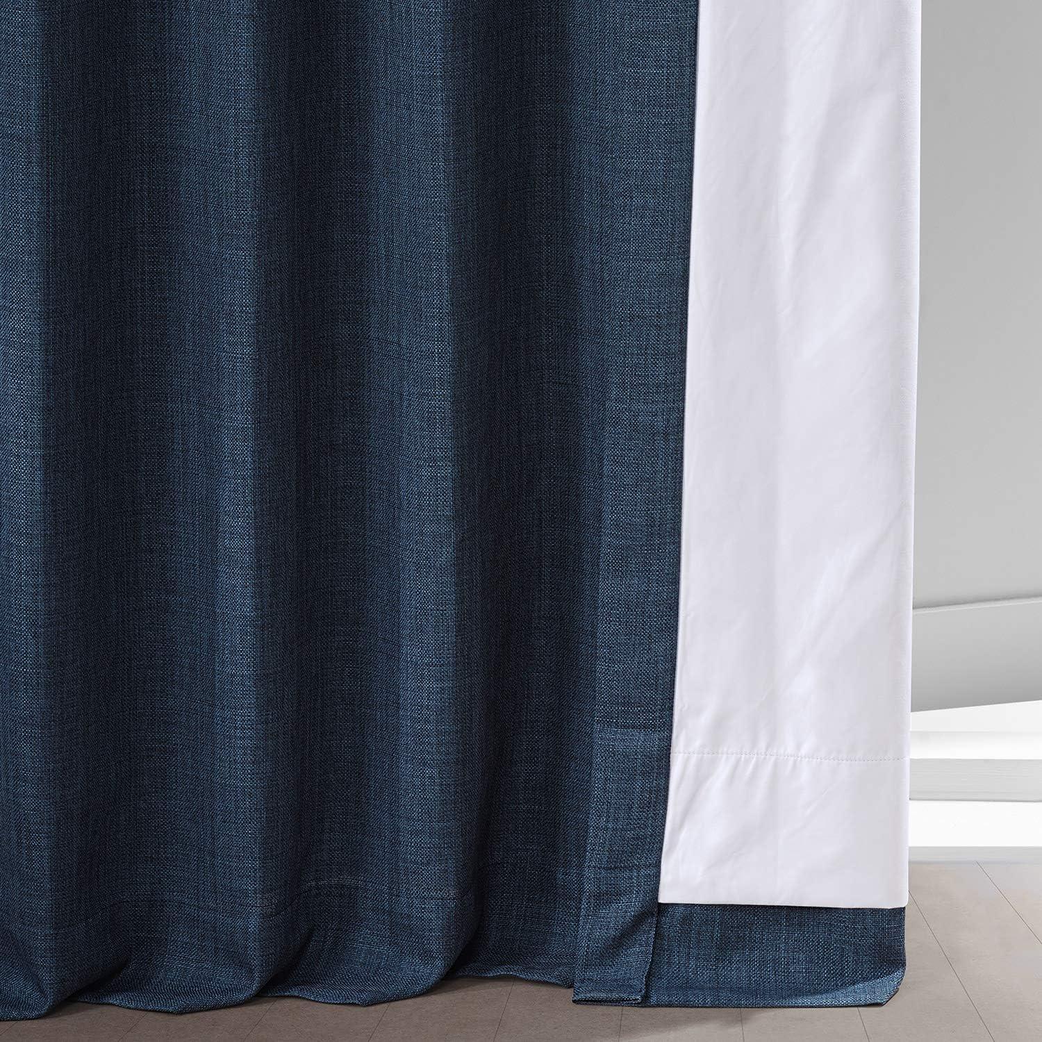 Signature Voyager Blue Faux Linen Blackout Curtain (1 Panel), Voyager Blue, 50W X 84L
