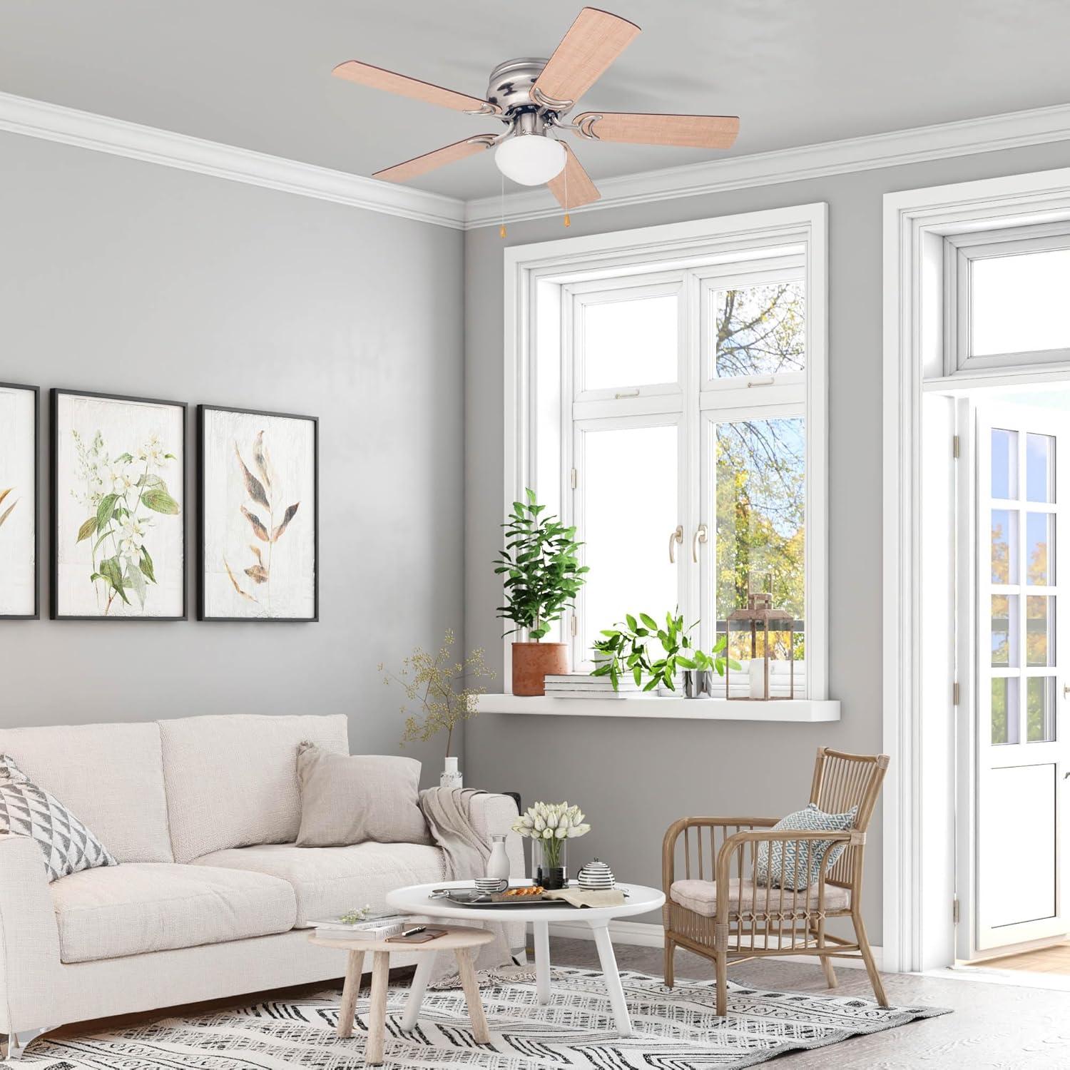 Satin Nickel 42" Low Profile Ceiling Fan with LED Light