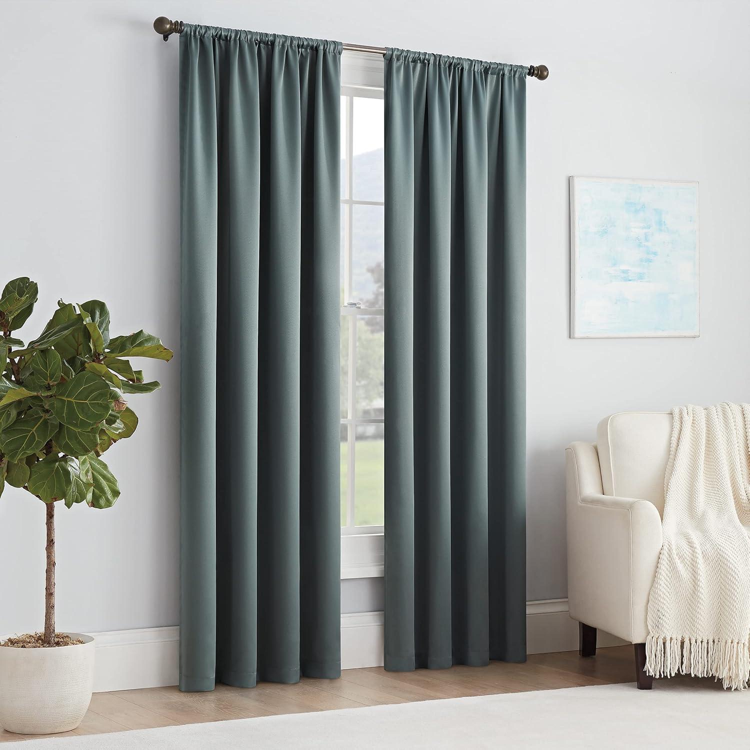 River Blue Polyester Room-Darkening Rod Pocket Curtain Panel, 54" x 54"