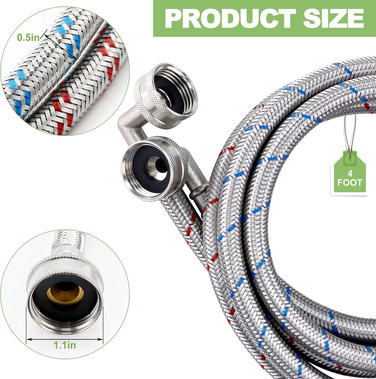 4ft Stainless Steel Braided Washing Machine Hose with 90 Degree Elbows