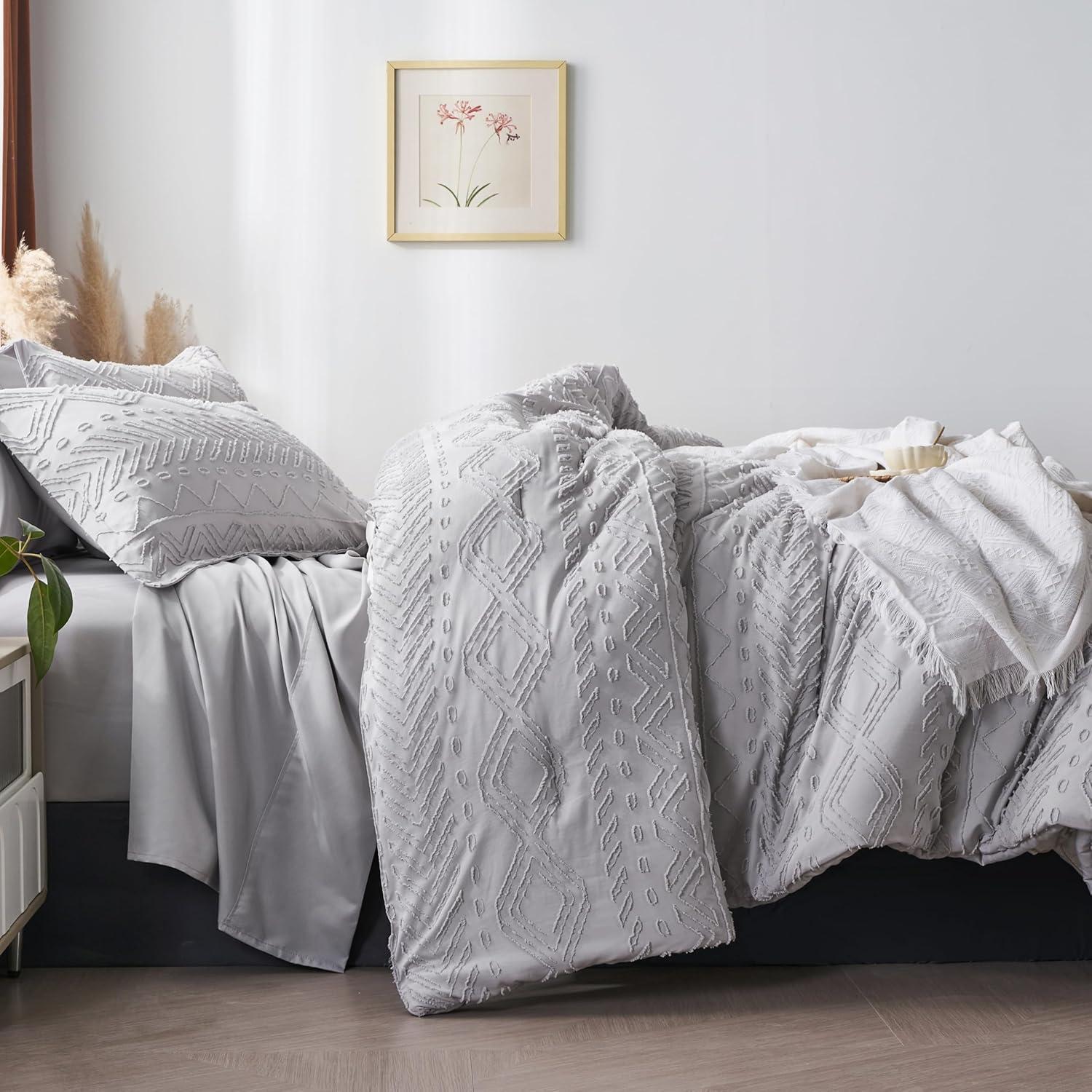 Gray Full Size Microfiber Boho Bedding Set