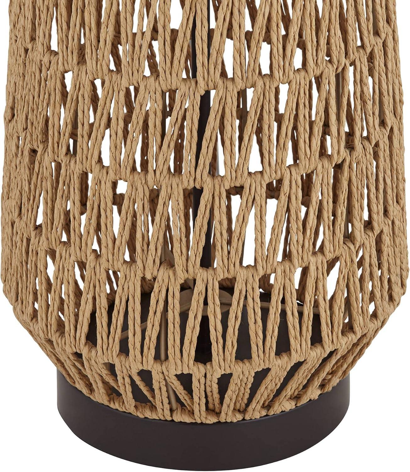 360 Lighting San Carlos Modern Coastal Table Lamp 29" Tall Natural Rattan Wicker Oatmeal Fabric Drum Shade for Bedroom Living Room Bedside Nightstand