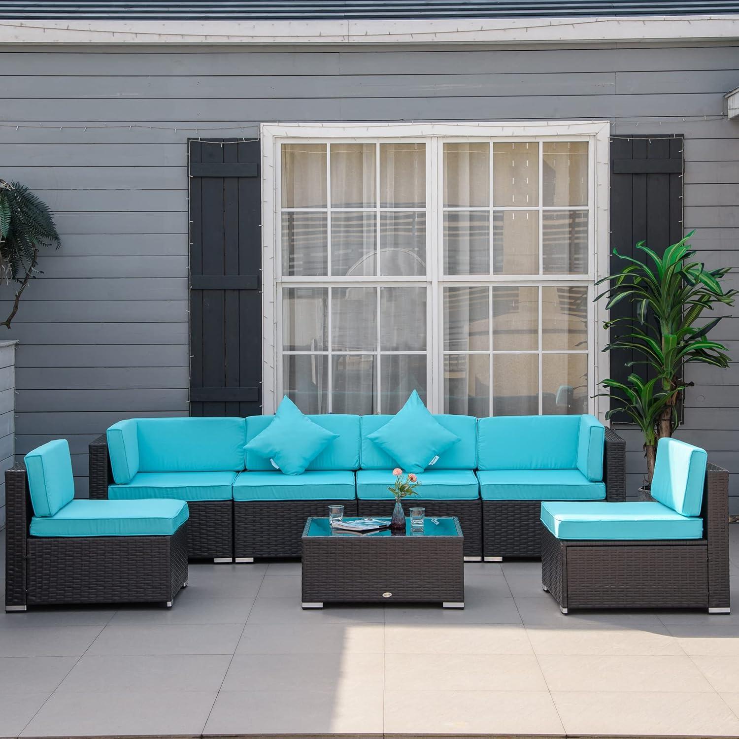 Outsunny 7-Piece Outdoor Patio Furniture Set with Modern Rattan Wicker, Perfect for Garden, Deck, and Backyard