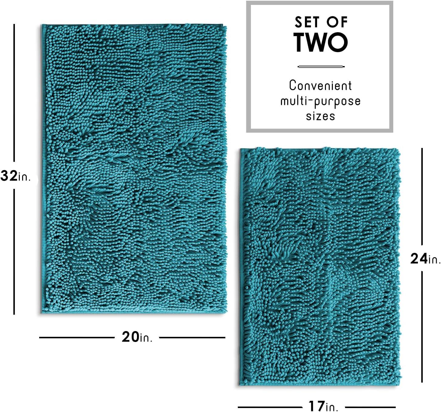 Hearth & Harbor Bathroom Rugs, Chenille Bath Mat - Teal Bath Rug, 26x44