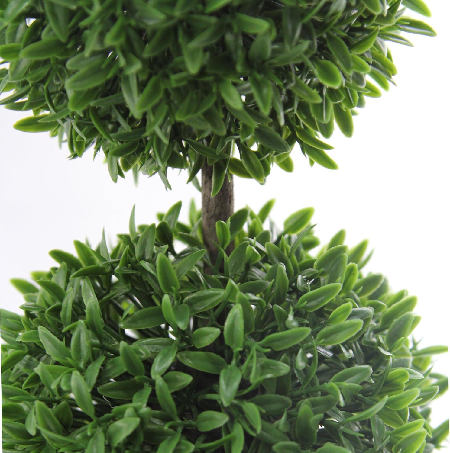 Admired By Nature 24" Faux Tabletop English Boxwood 3 Ball Topiary Plant in Pot, Green