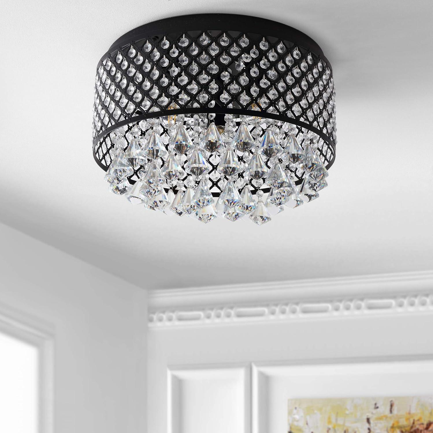 JONATHAN Y Evelyn 3-Light Crystal Drops/Metal LED Flush Mount