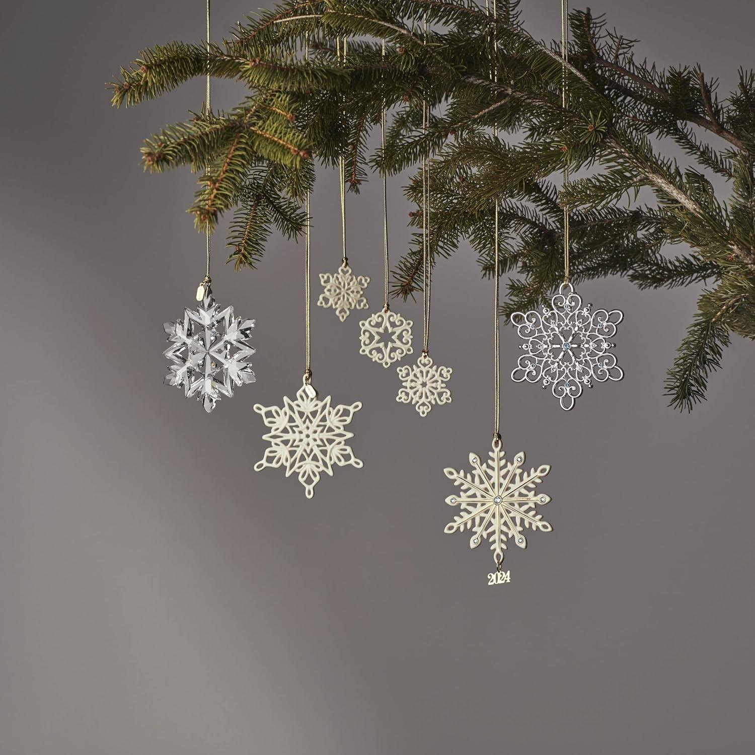 2024 Clear Glass Optic Snowflake Ornament with Gold Cord