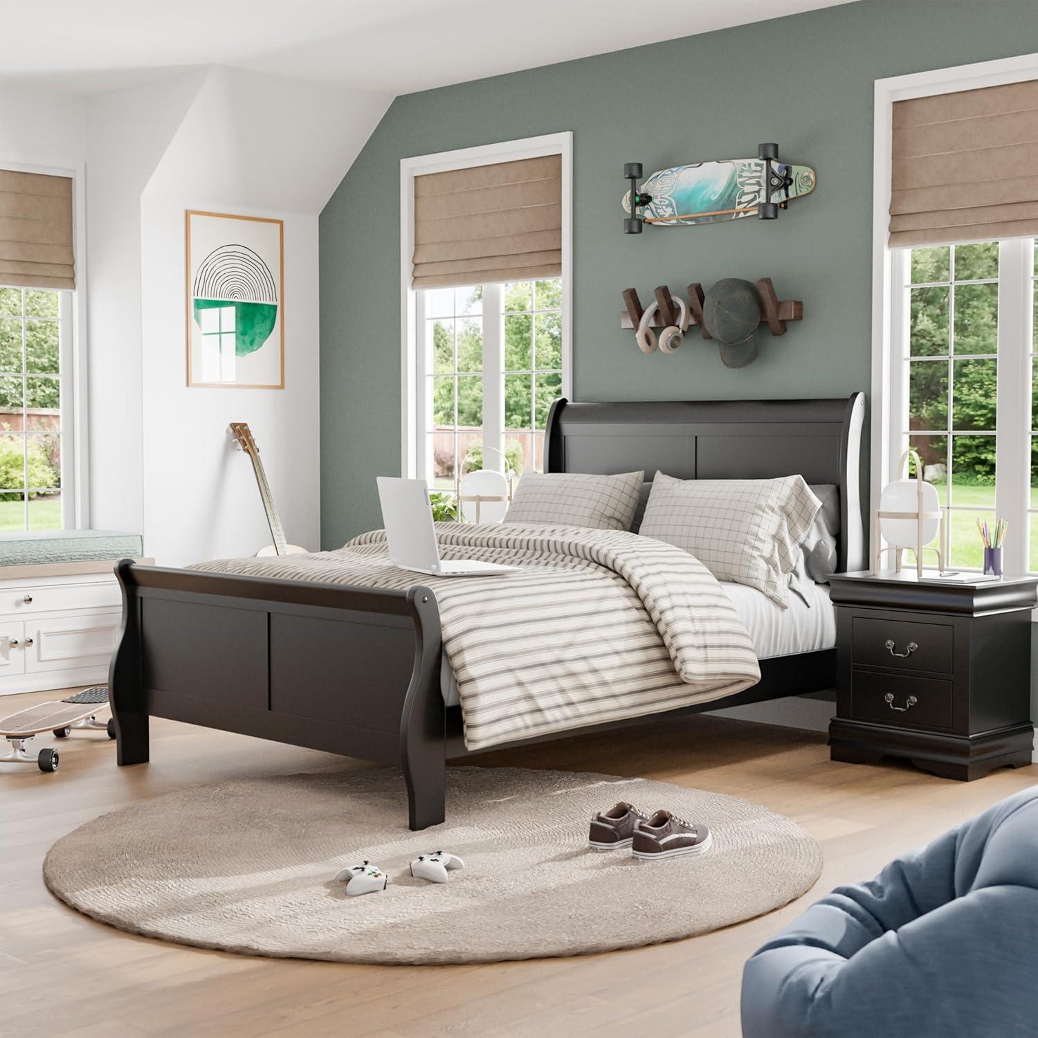 Furniture of America Toni Transitional Solid Wood Panel Twin Bed in Black