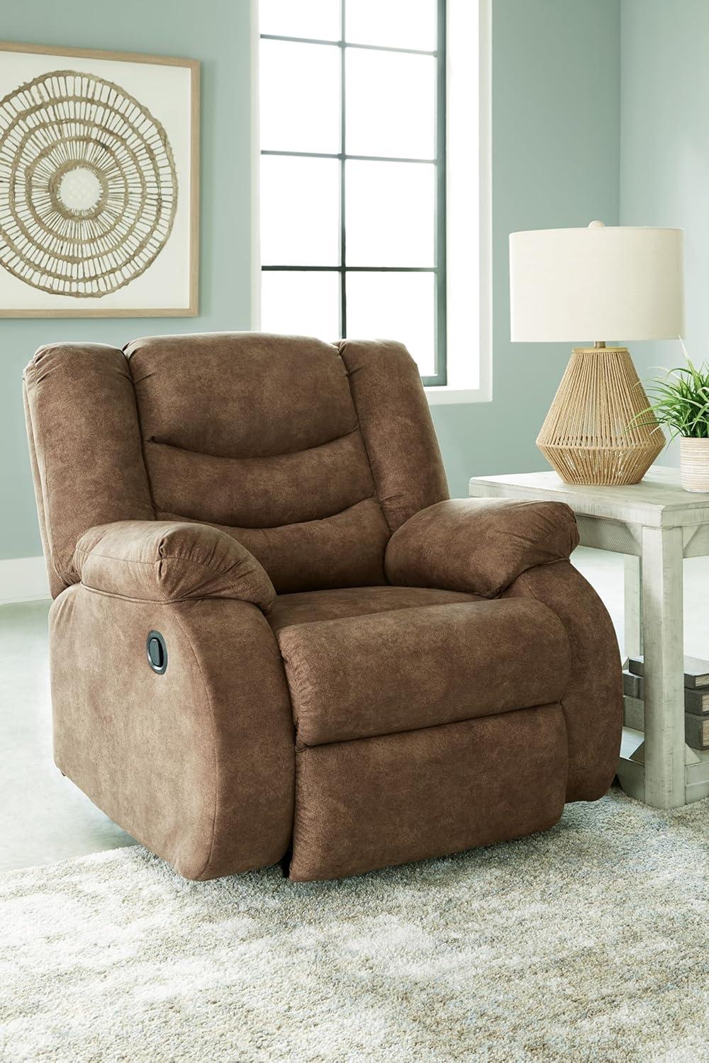 Contemporary Warm Brown Faux Leather Metal Recliner Chair