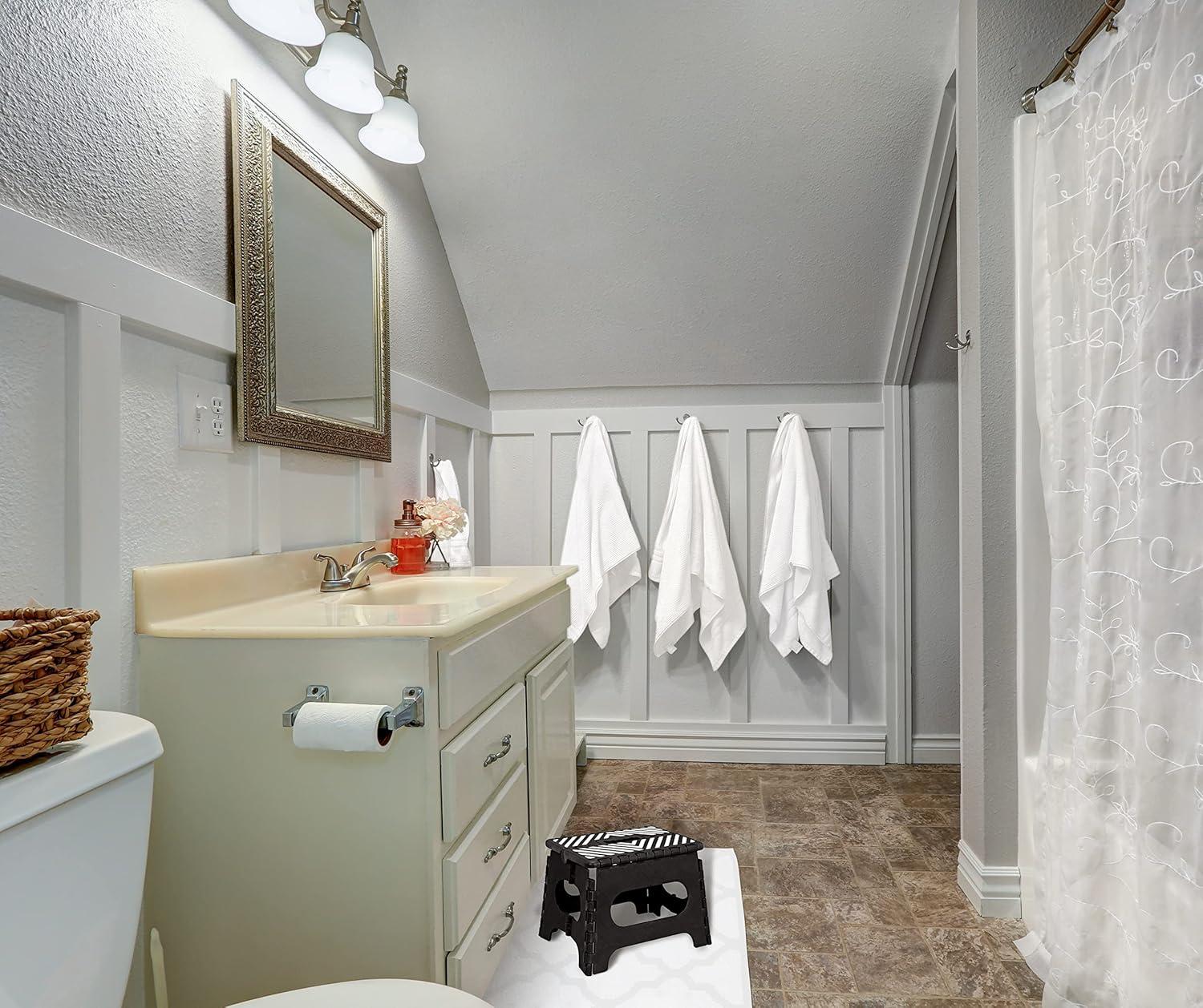 Simplify Plastic 9" Stripe Top 1 Step Folding Step Stool, Black