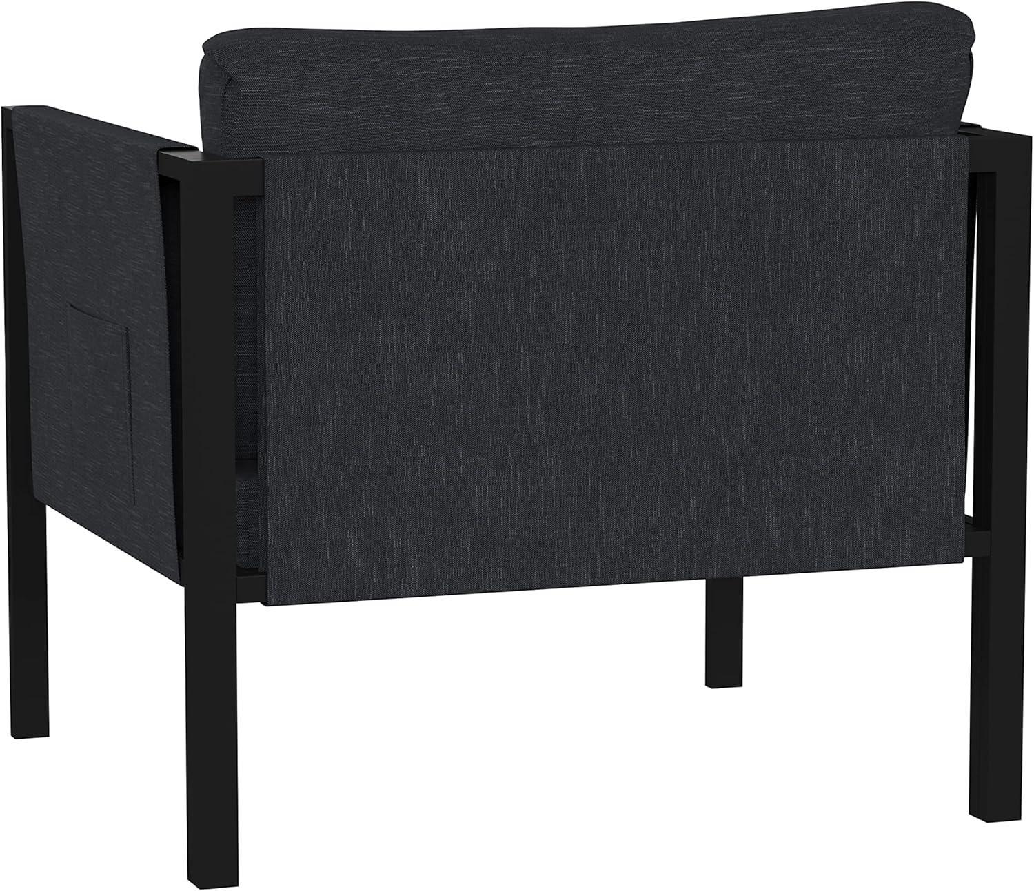 Flash Furniture Lea Indoor/Outdoor Patio Chair with Cushions - Modern Steel Framed Chair with Storage Pockets, Black with Charcoal Cushions