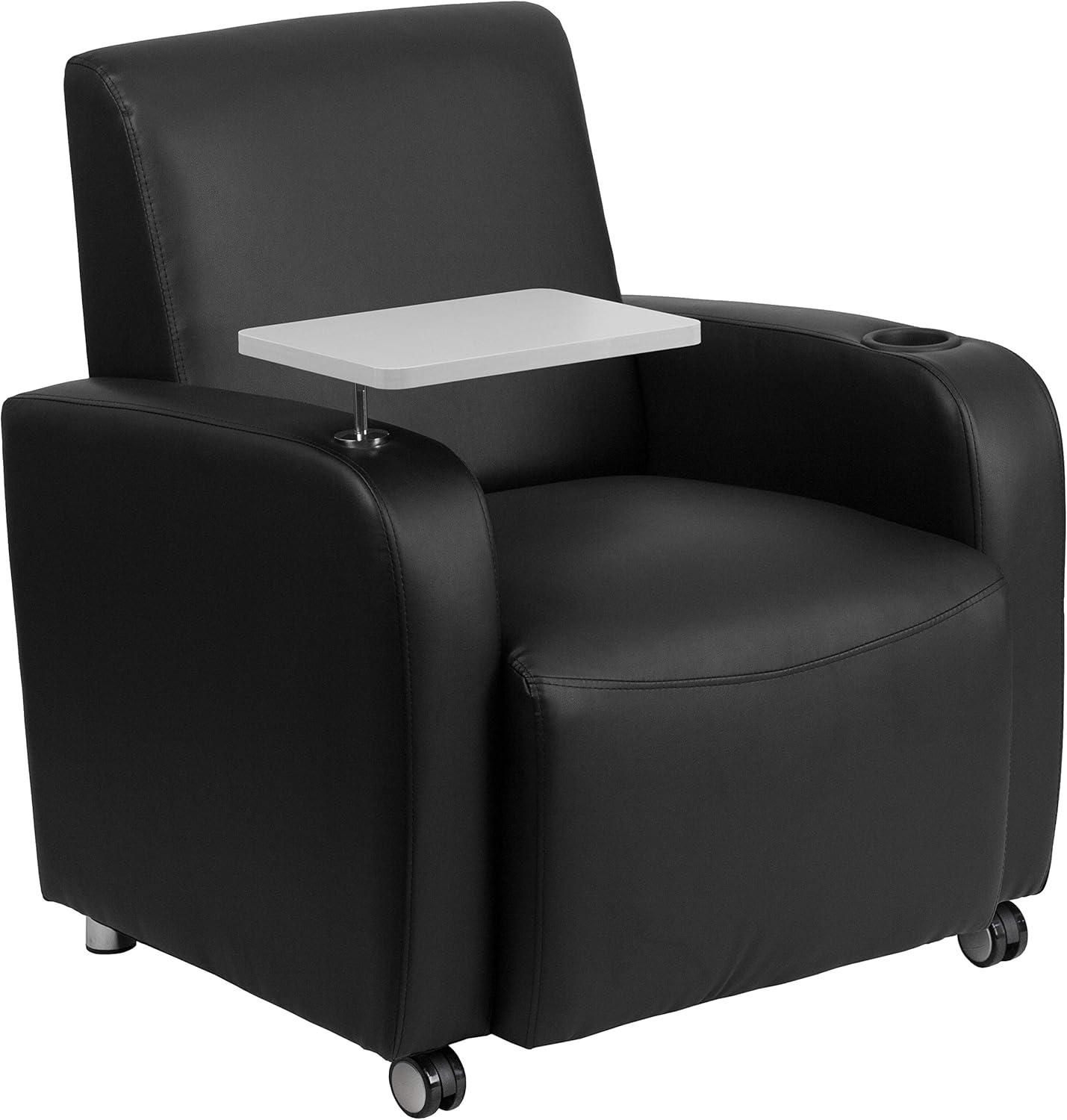 Flash Furniture LeatherSoft Guest Chair with Tablet Arm, Front Wheel Casters and Cup Holder