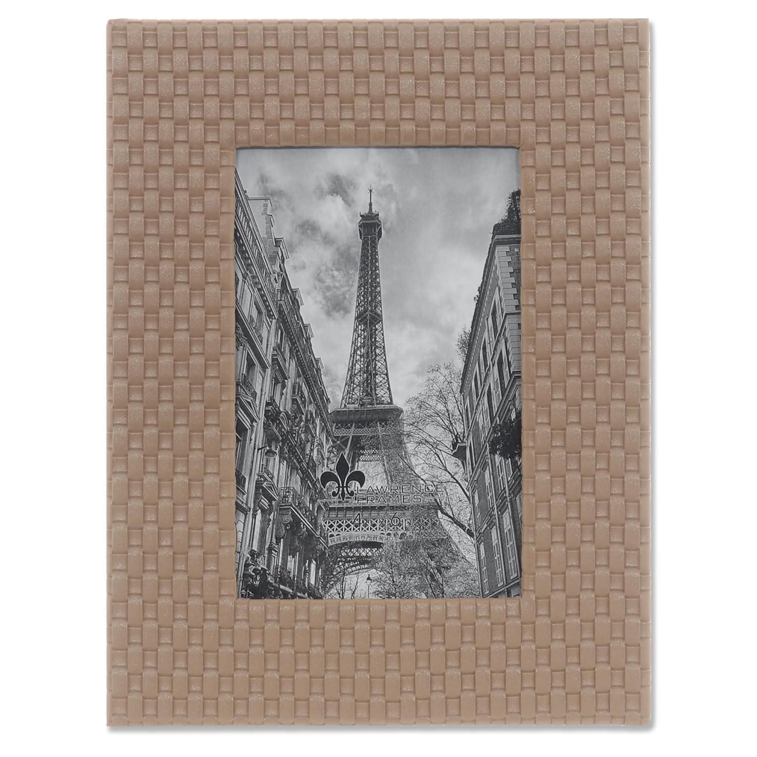 Lawrence Frames Vegan Leather Picture Frame, Weave Design, 4x6, Cashmere