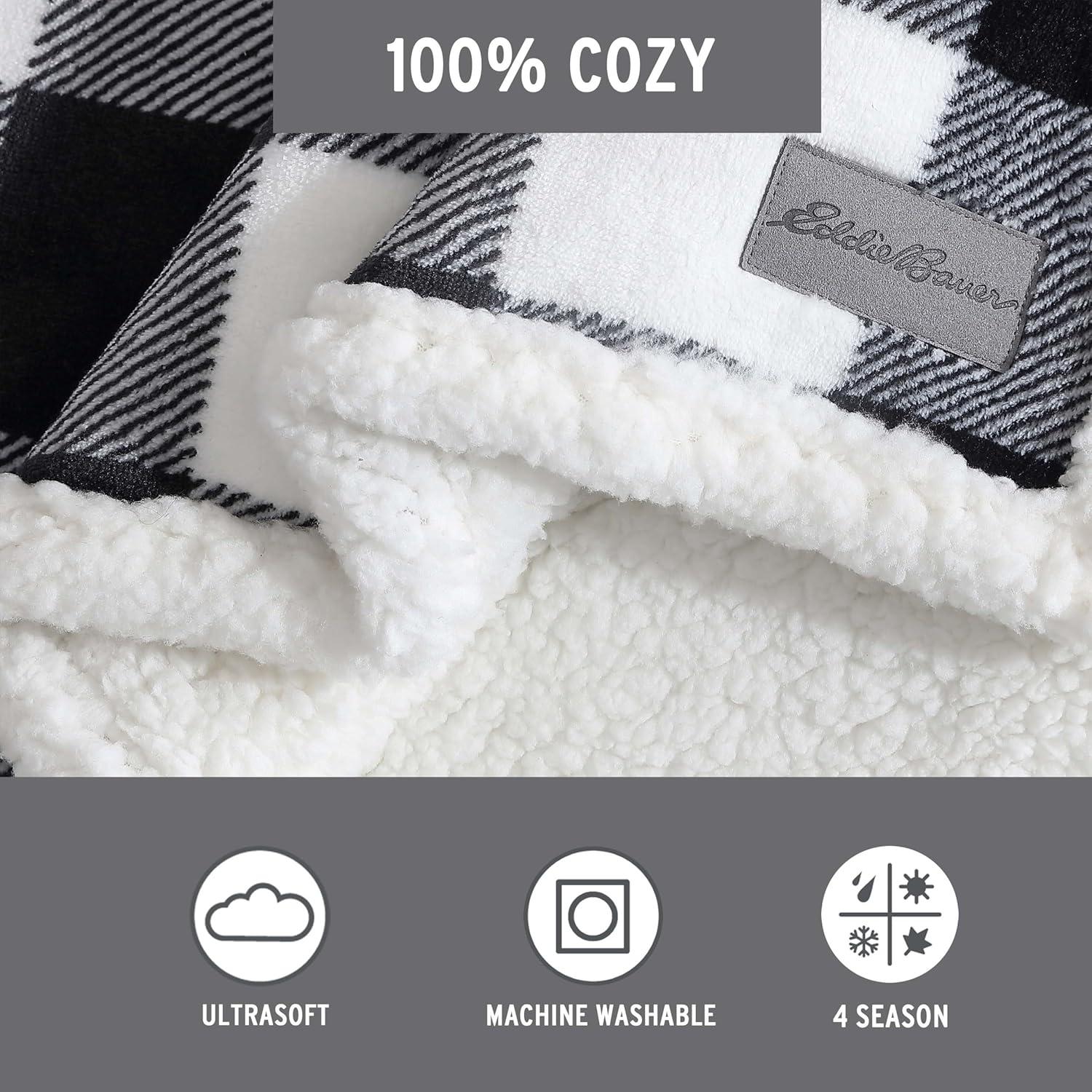 50"x60" Cabin Plaid Reversible Throw Blanket Black/White - Eddie Bauer: Soft, Lightweight, Ideal for Travel