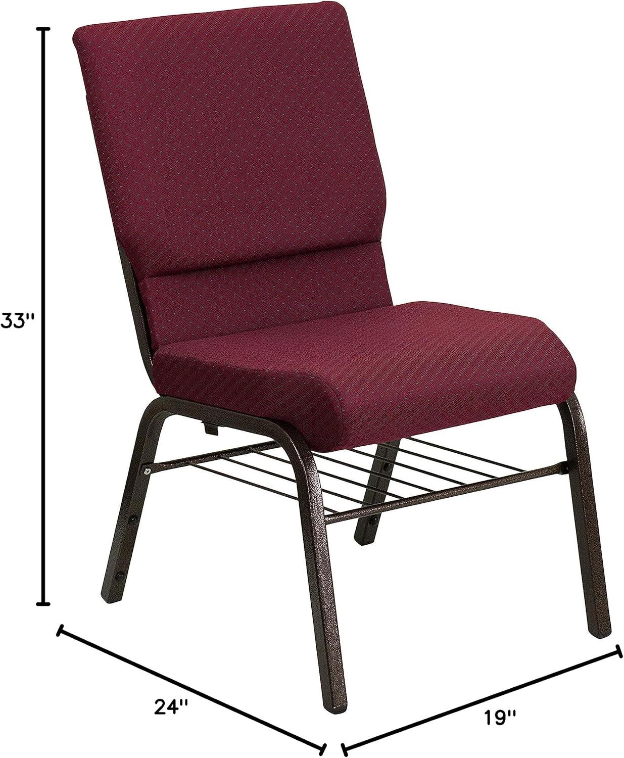 Burgundy Patterned Fabric Church Chairs with Gold Metal Frame, Set of 4