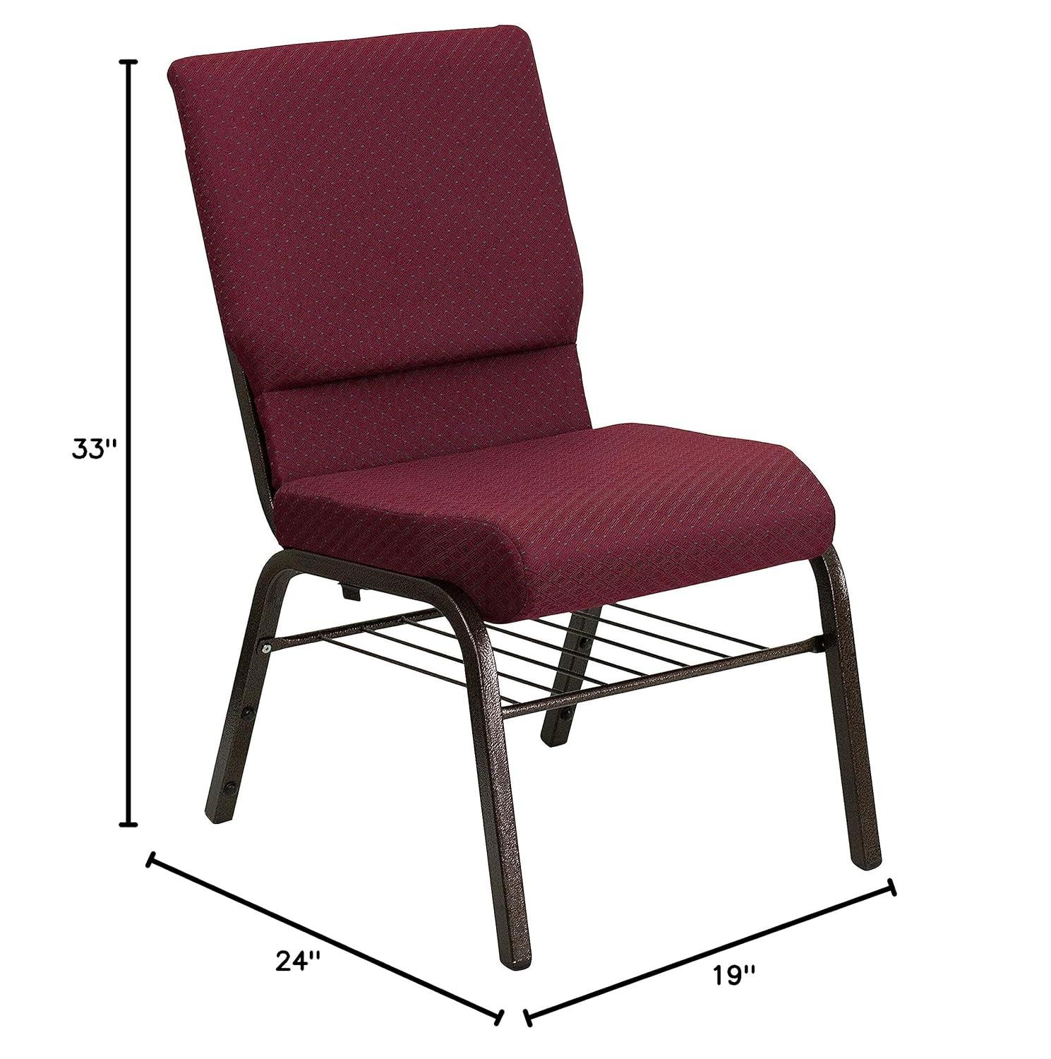 Burgundy Patterned Fabric Church Chairs with Gold Metal Frame, Set of 4
