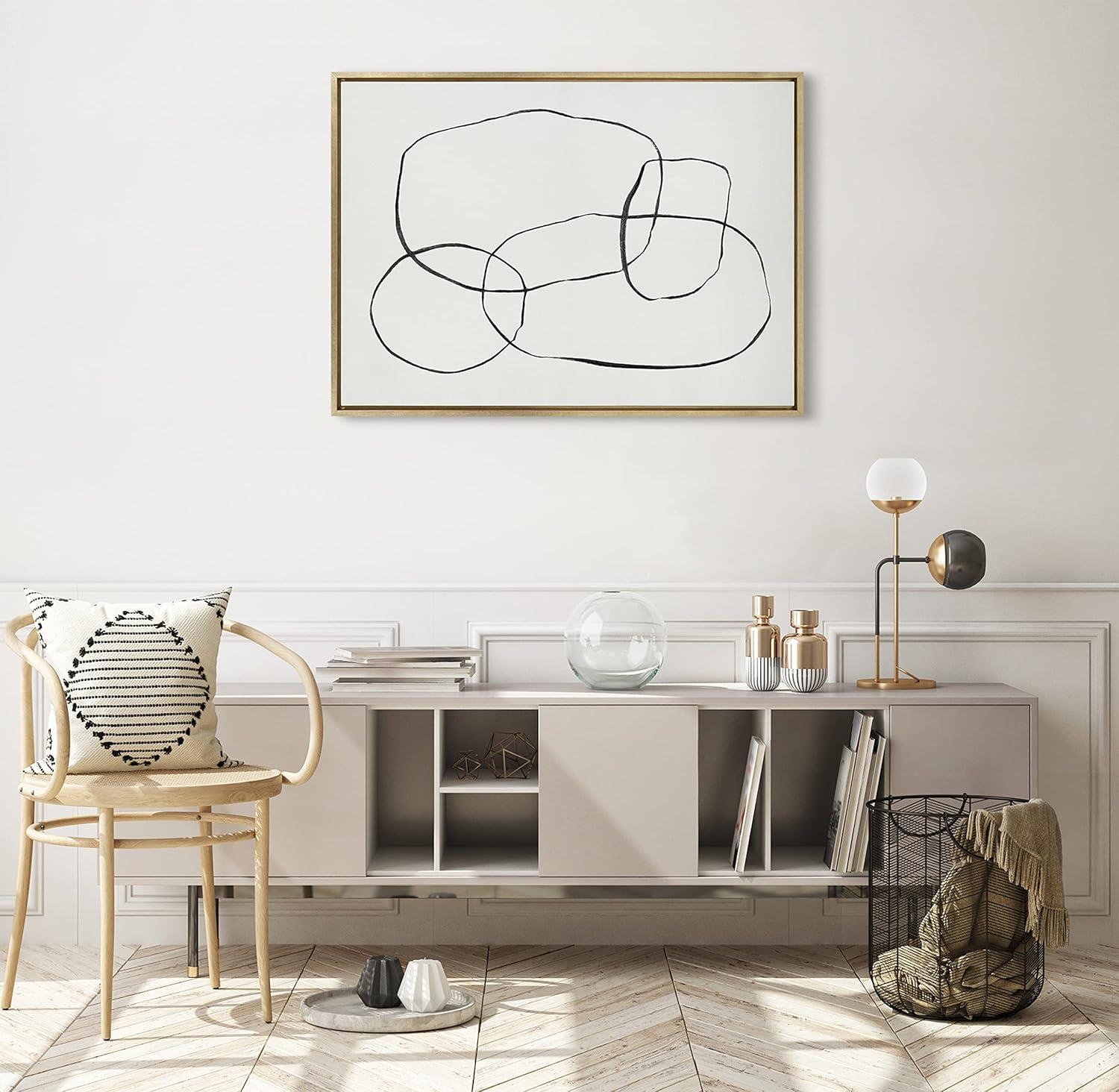 28" x 38" Sylvie 871 Modern Circles Framed Canvas Gold - Kate & Laurel All Things Decor: Contemporary Wall Art, Linen Texture