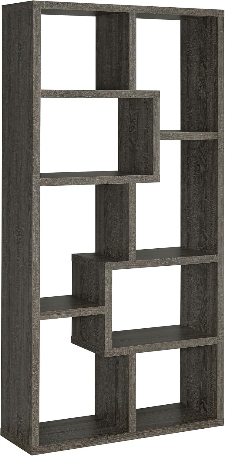 Coaster 10-Shelf Transitional Wood Geometric Bookcase in Gray