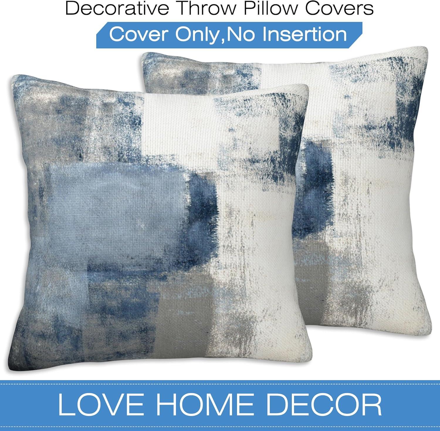 Blue and Grey Abstract Art Polyester Square Throw Pillows Set