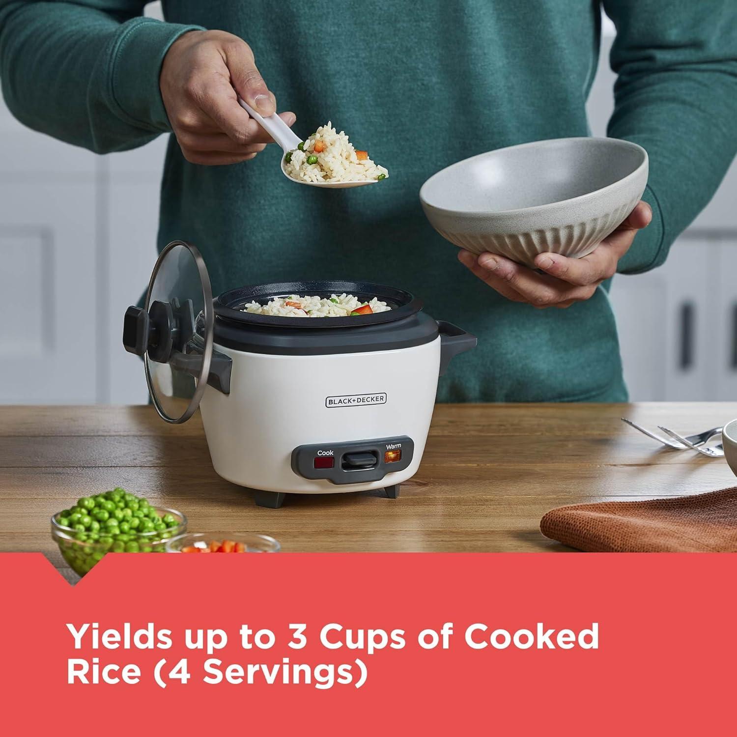 BLACK+DECKER BLACK+DECKER, Rice Cooker, Uncooked Rice, Steaming Basket, Removable Non-Stick Bowl, One Touch