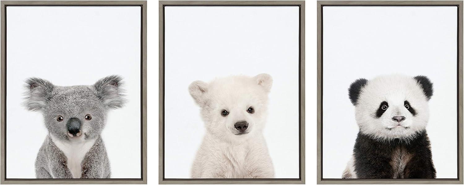 3pc Sylvie Three Bears Framed Canvas Wall Art by Amy Peterson: Modern Nursery Decor - Kate & Laurel