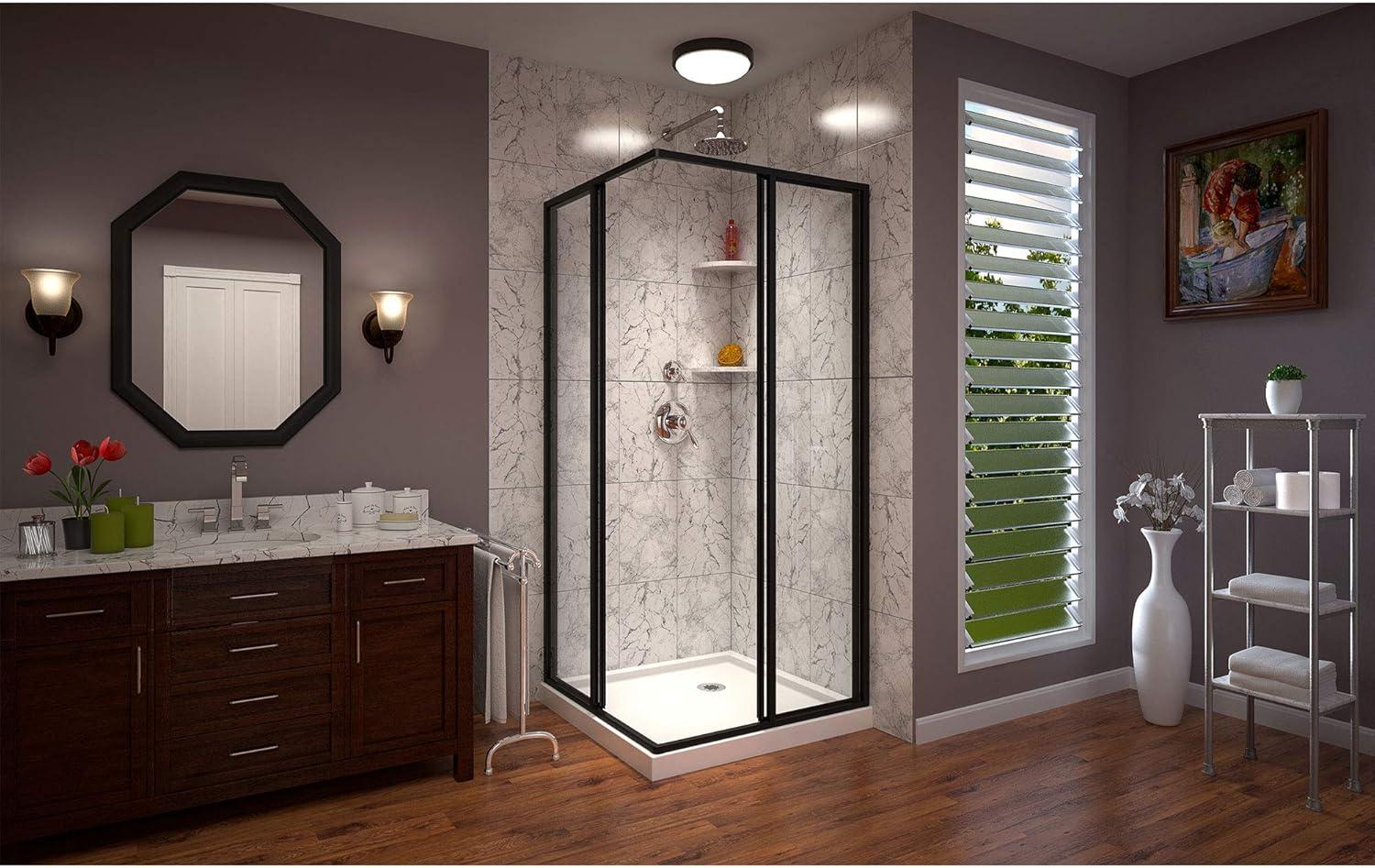 Cornerview 36" x 74.75" Framed Square Sliding Shower Enclosure with Base Included