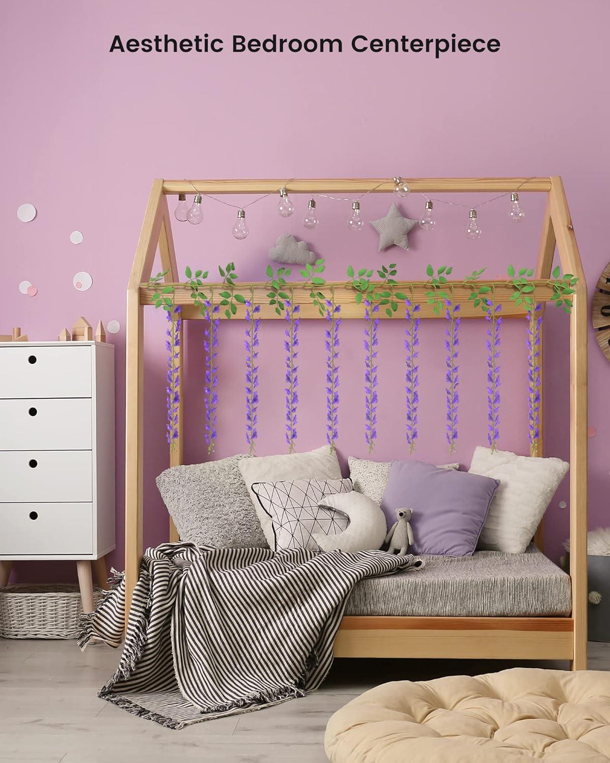 JACKYLED 40 Branches Wisteria Hanging Flowers 6 Feet Artificial White Vine Silk Wisteria Flowers Garland for Wedding Arch Party Garden Home Decor (4 Packs)