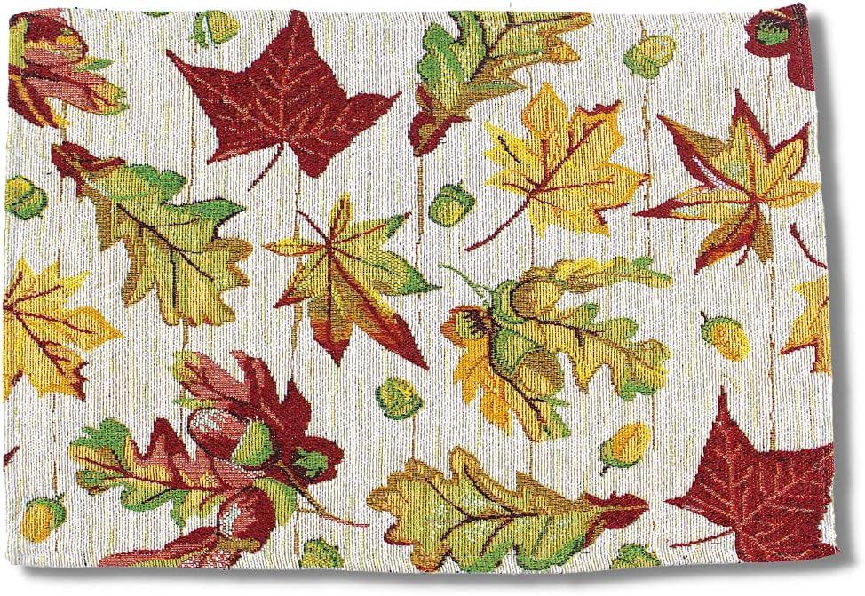 Serafina Home Autumn Leaf Placemats, Falling Leaves Set of Six (6) Colorful Tapestry Weave Fabric, for Holiday's, Thanksgiving, Autumn and Fall