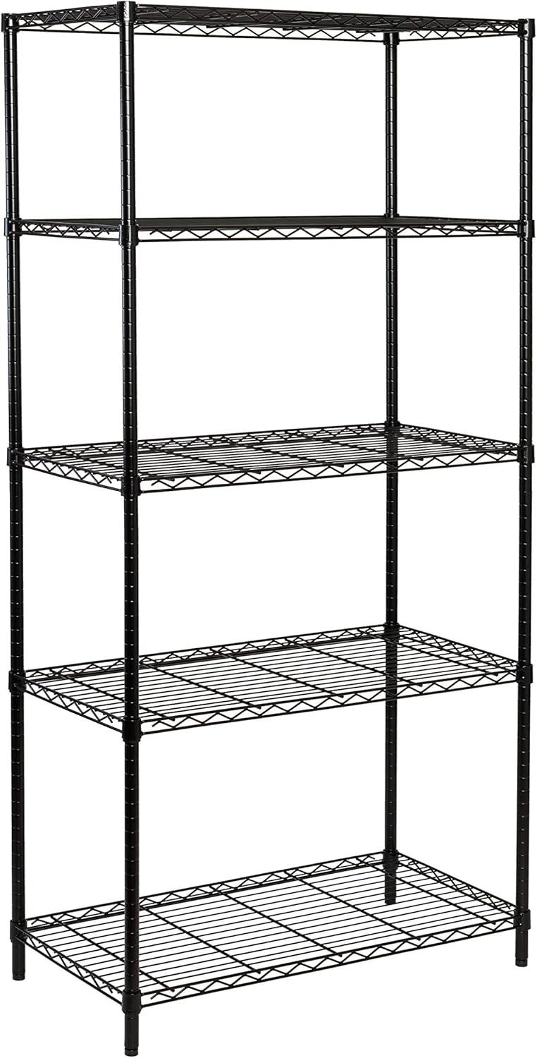 Honey-Can-Do 5-Shelf Steel Adjustable Storage Shelves, Black, Holds up to 350 lb per Shelf