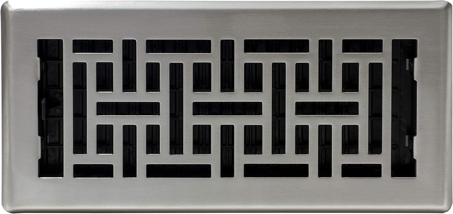 Decor Grates 4" x 10" Steel Plated Brushed Nickel Finish Oriental Design Floor Register