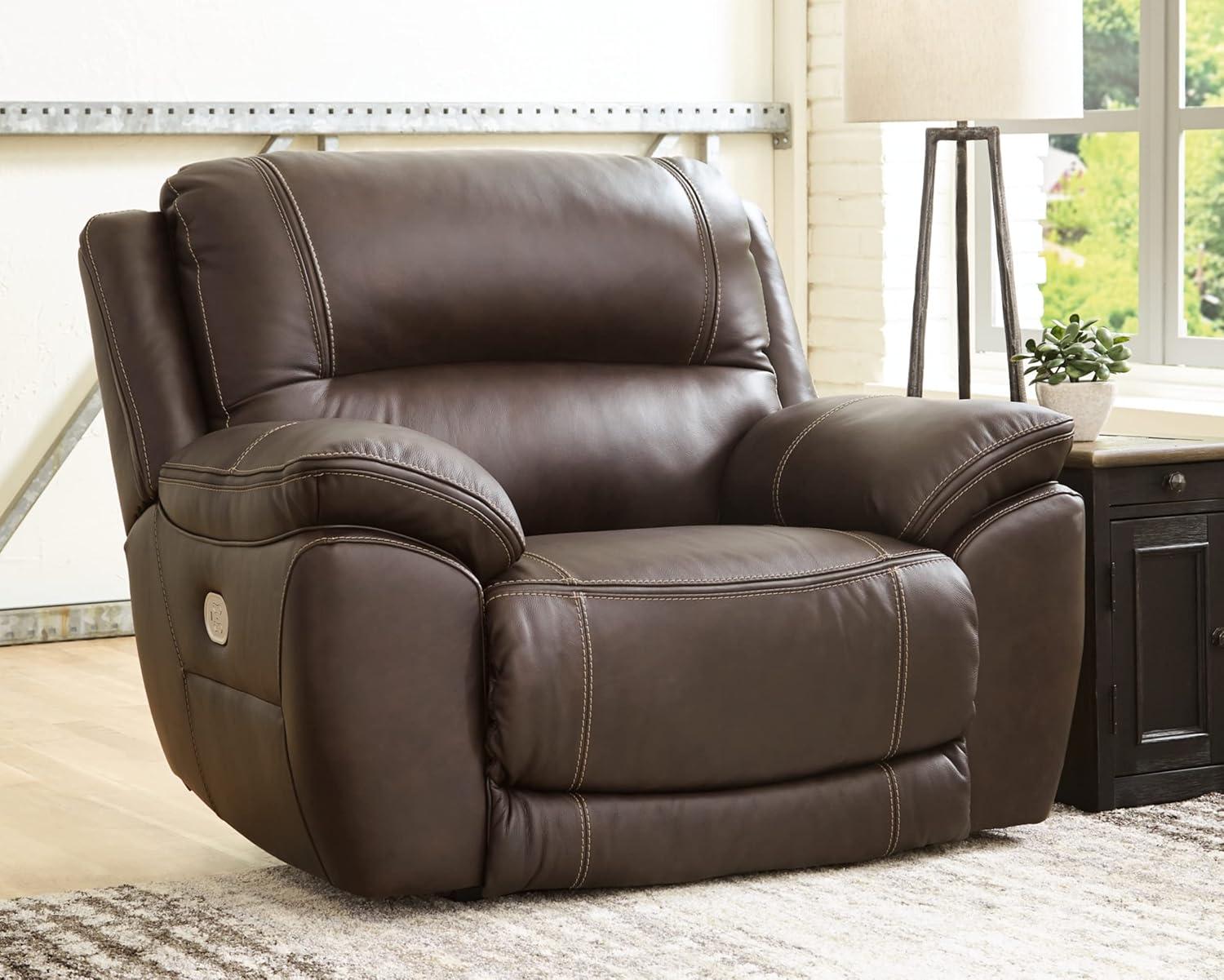 Brown Leather Contemporary Power Recliner with Adjustable Headrest