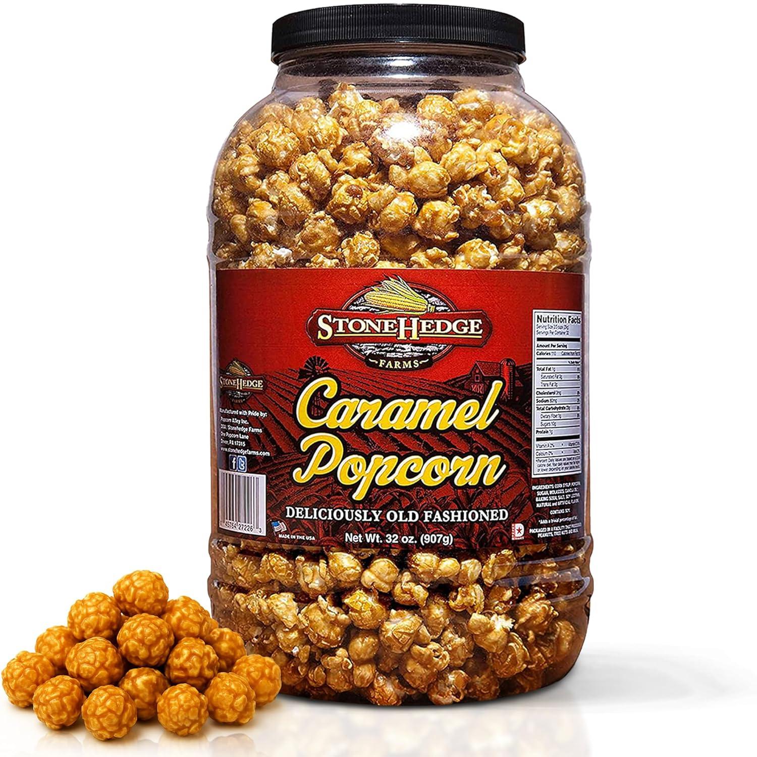 StoneHedge Farms Caramel Popcorn Deliciously Old Fashioned 32 oz. Tall Tub! 2 lbs. of Deliciousness! Made in the USA!